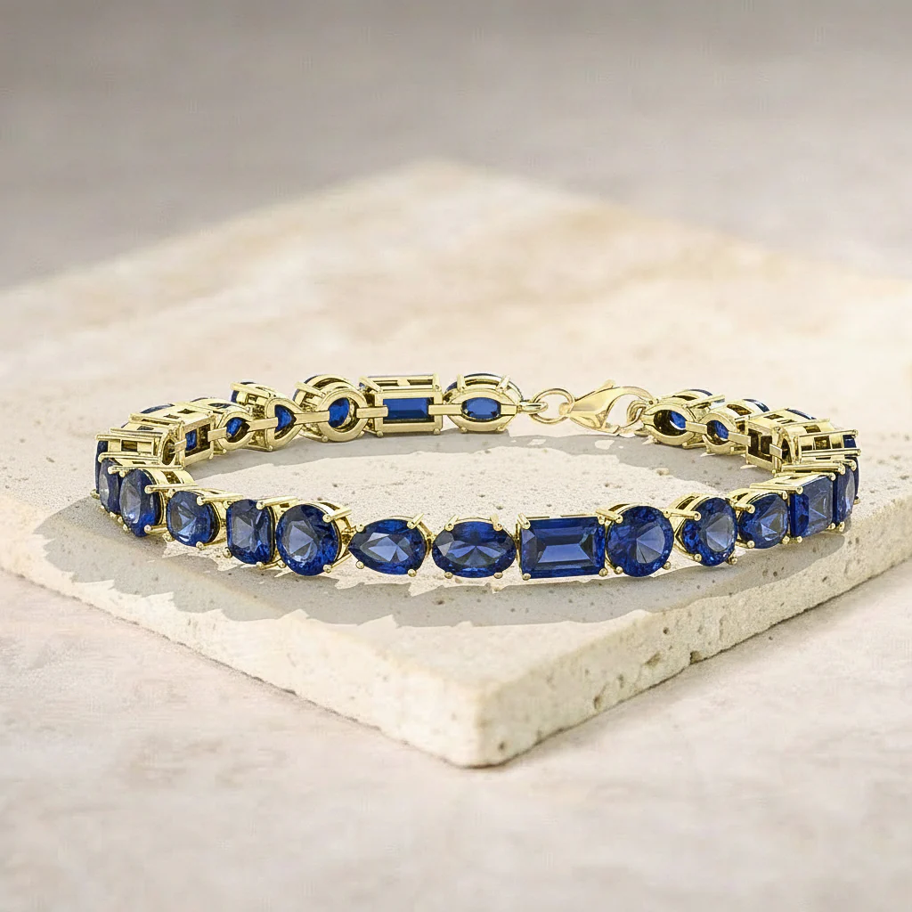 Blue Sapphire Multi Shape Tennis Bracelet in 925 Sterling Silver 15.65 CT - Image 6