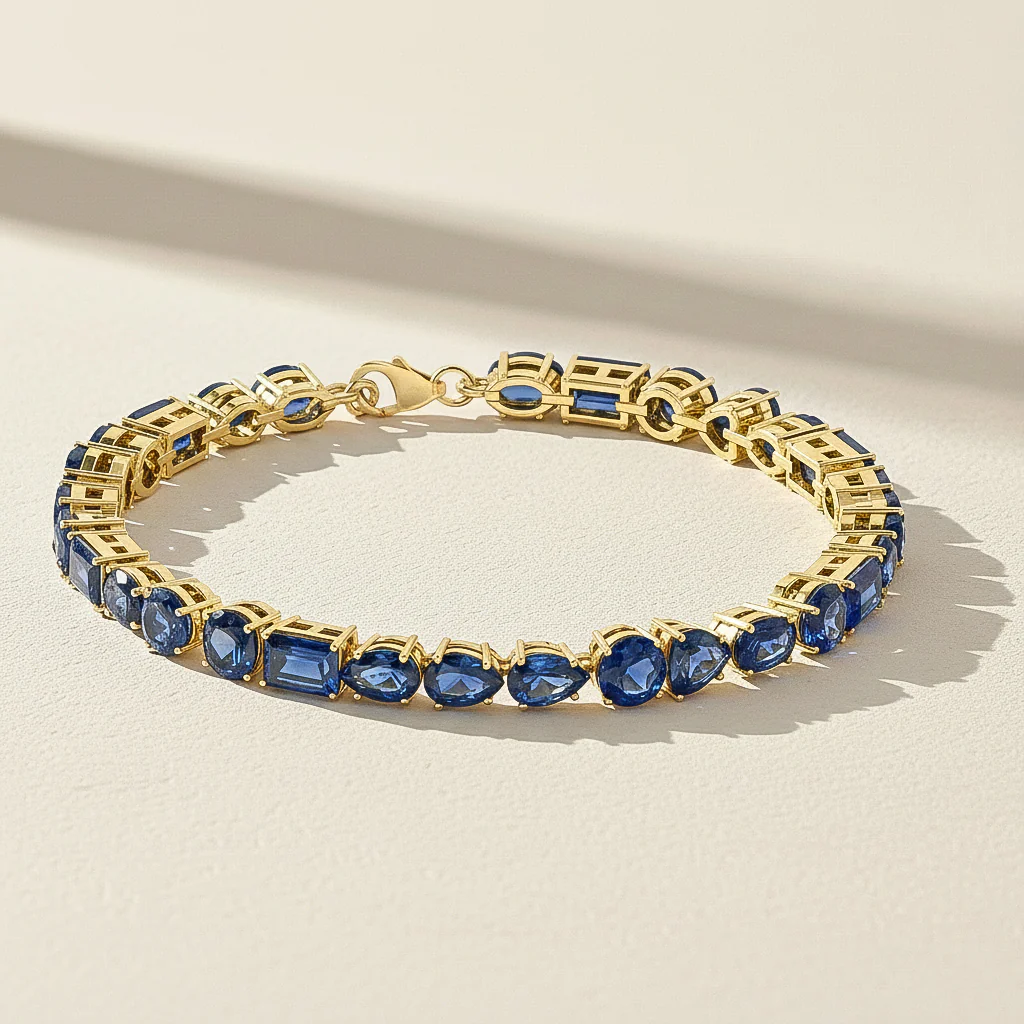 Blue Sapphire Multi Shape Tennis Bracelet in 925 Sterling Silver 15.65 CT - Image 7