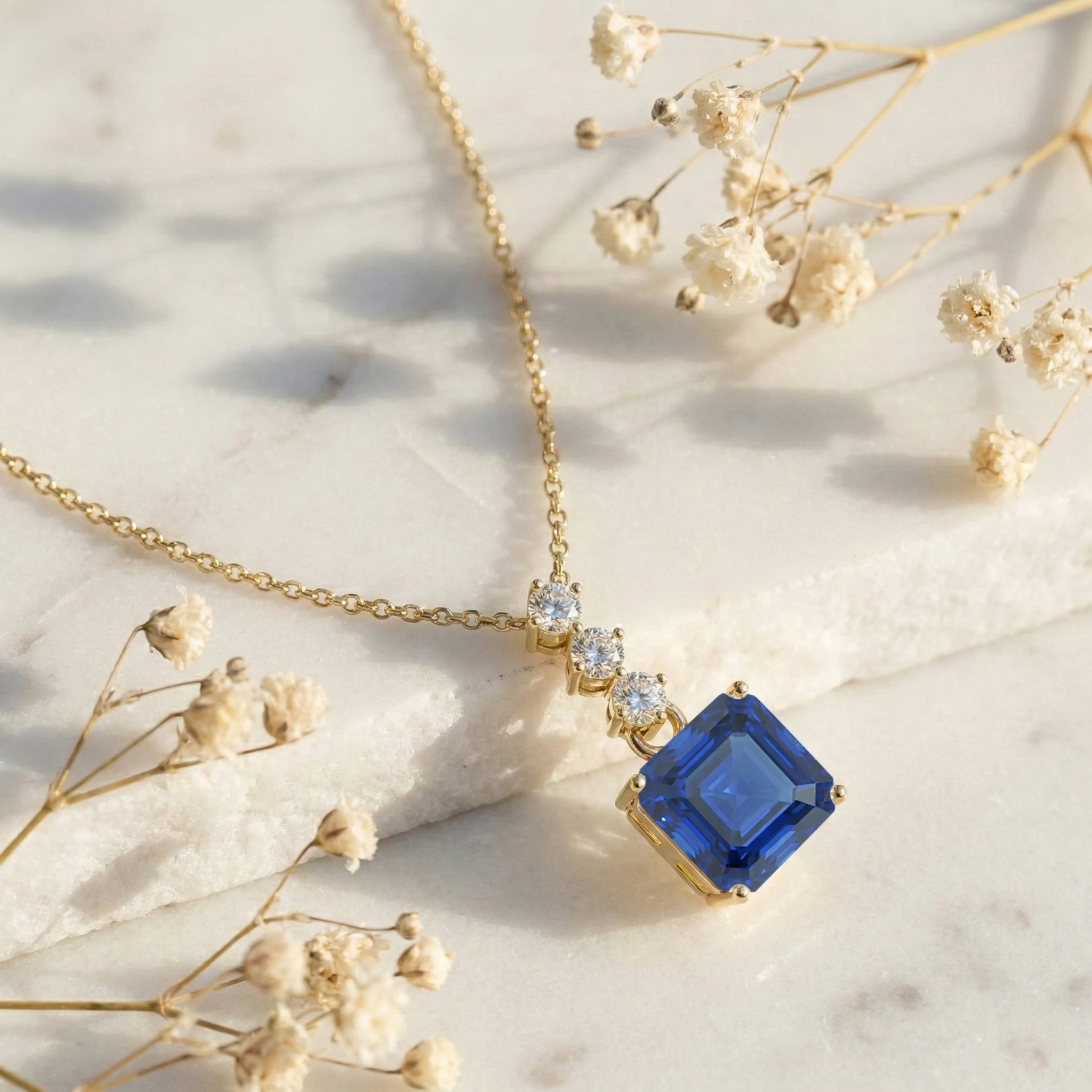 Blue Sapphire Octagon Solitaire Pendant Necklace in 925 Sterling Silver 8 MM 2ct - Image 11
