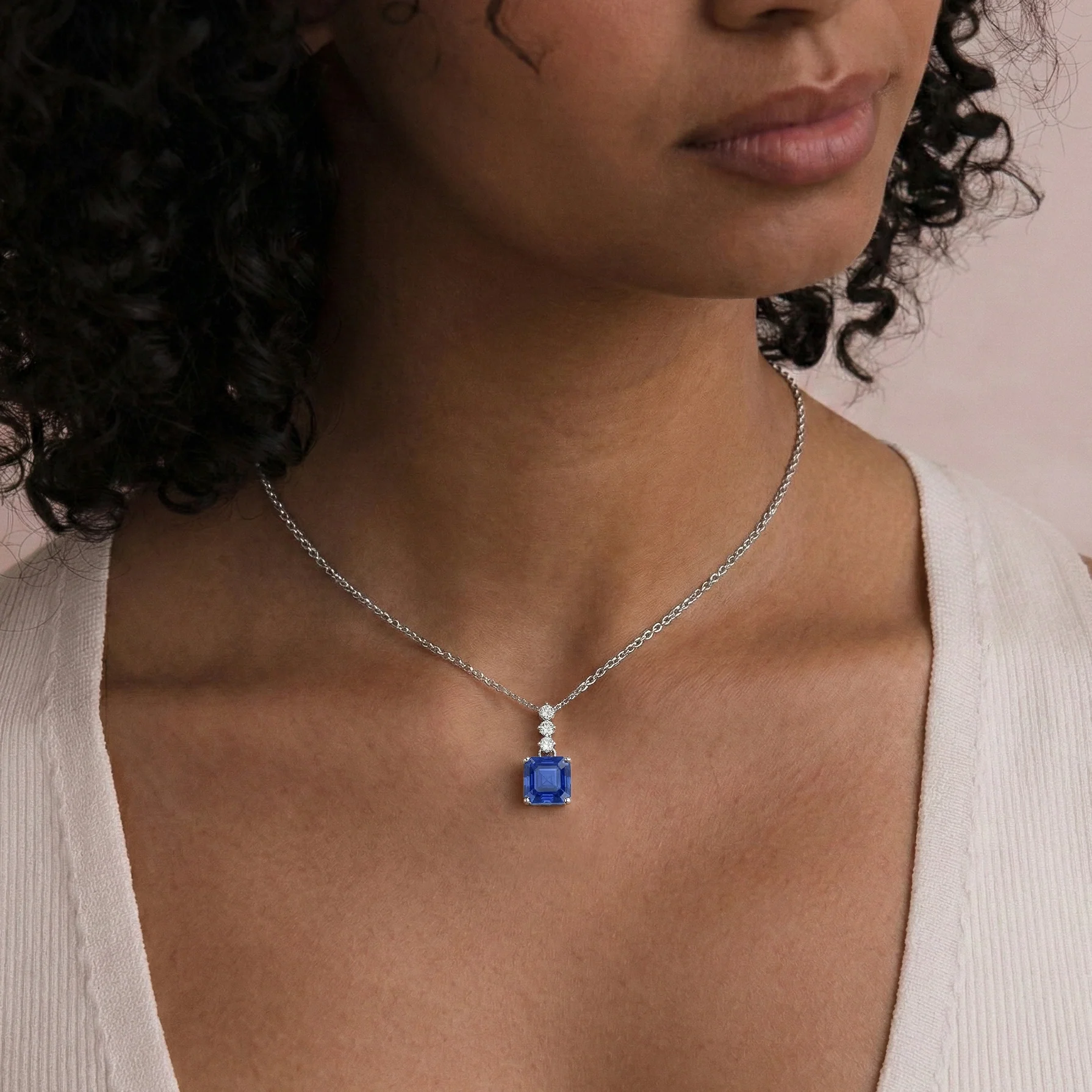 Blue Sapphire Octagon Solitaire Pendant Necklace in 925 Sterling Silver 8 MM 2ct - Image 5