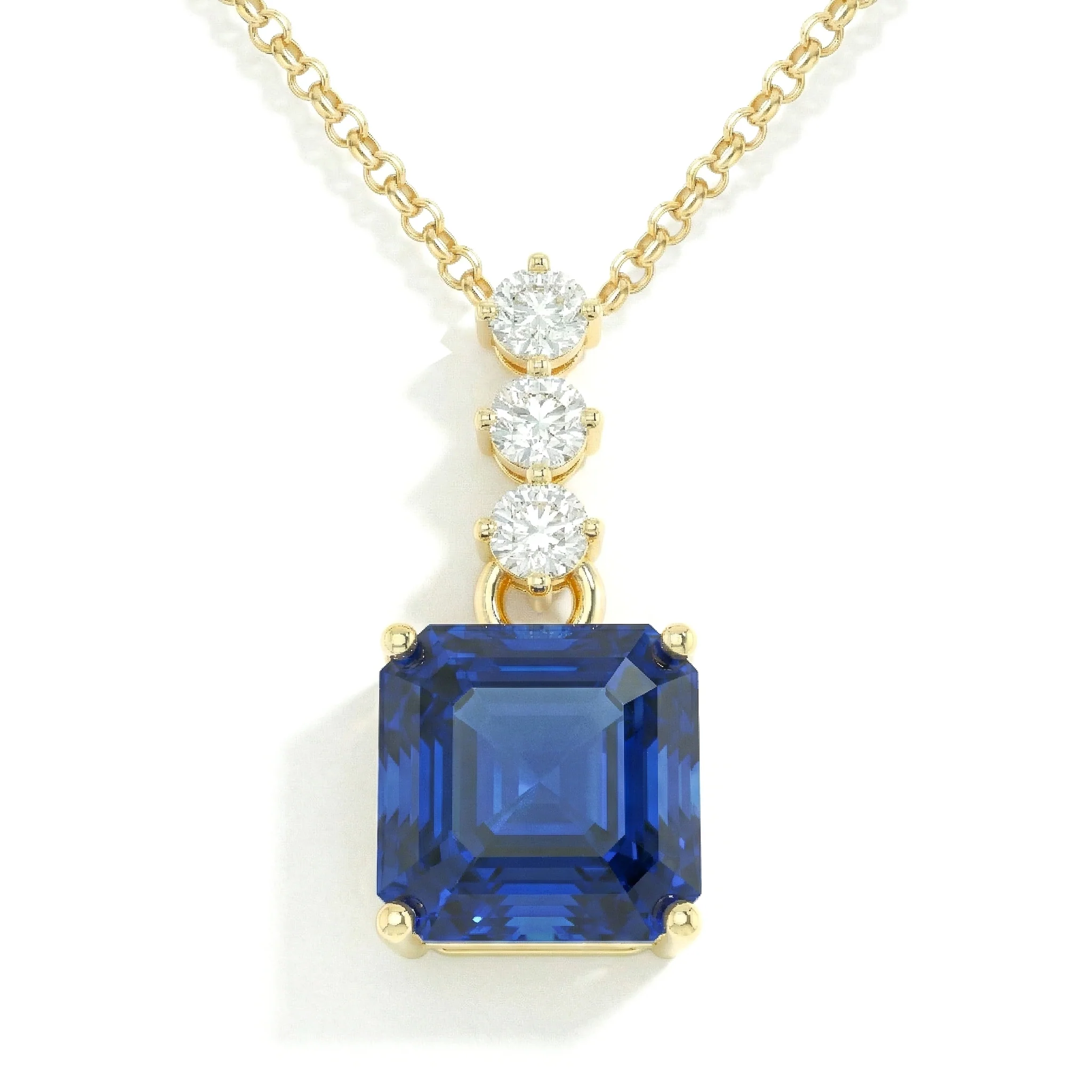 Blue Sapphire Octagon Solitaire Pendant Necklace in 925 Sterling Silver 8 MM 2ct - Image 8