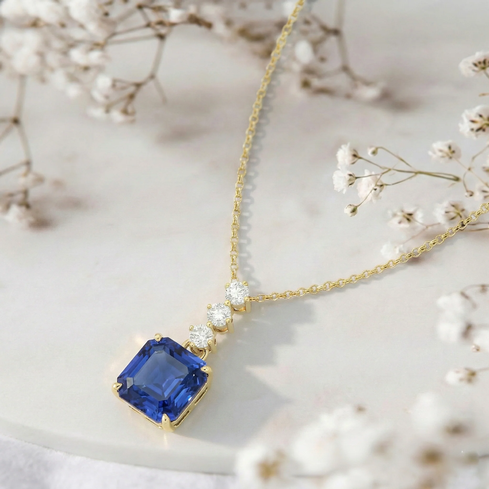 Blue Sapphire Octagon Solitaire Pendant Necklace in 925 Sterling Silver 8 MM 2ct - Image 9