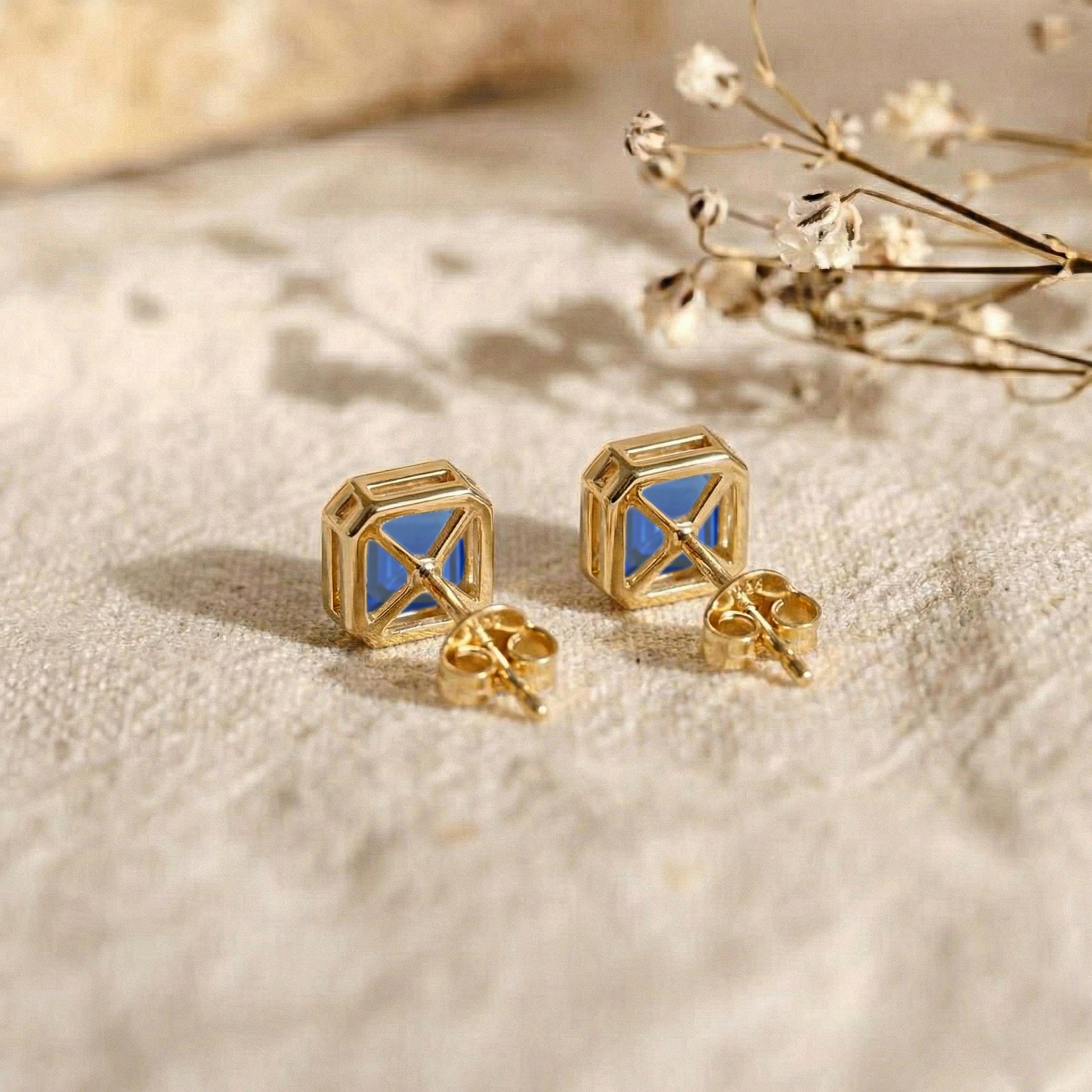 Blue Sapphire Octagon Stud Earring in 925 Sterling Silver 6MM 2ct. - Image 11