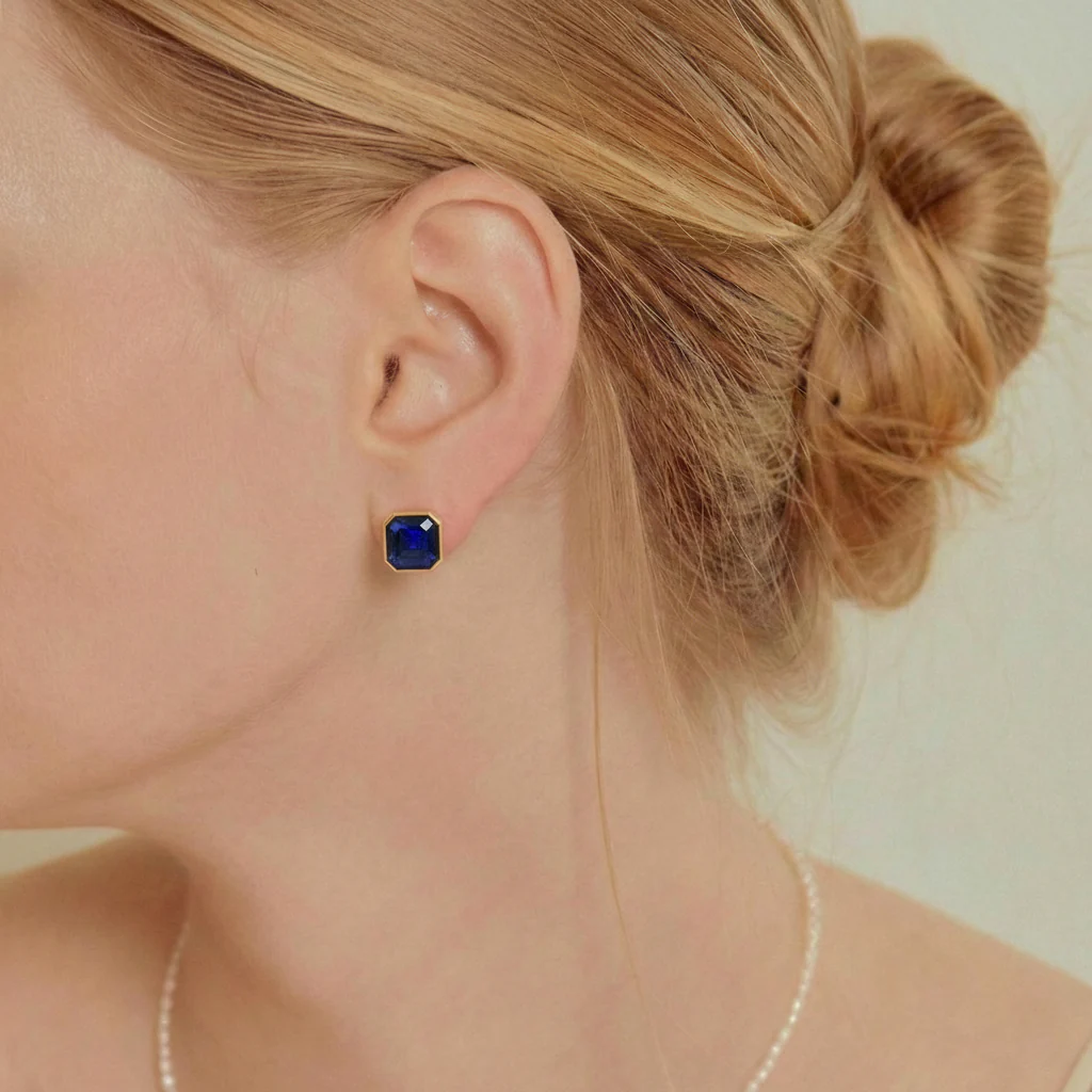 Blue Sapphire Octagon Stud Earring in 925 Sterling Silver 6MM 2ct. - Image 12