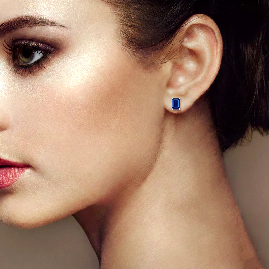 Best Blue Sapphire Octagon Stud Earrings in 925 Sterling Silver 5.35ct - Image 5
