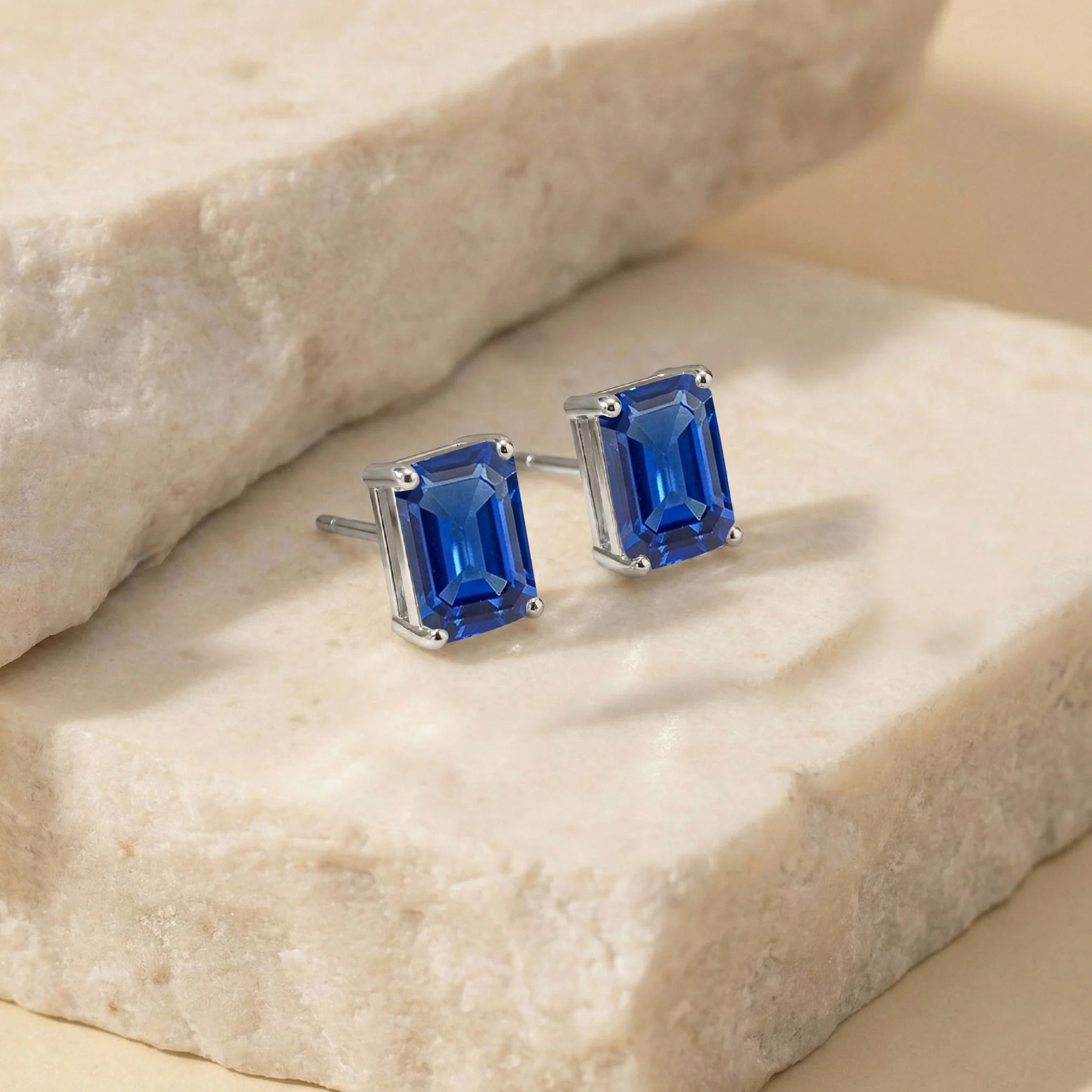 Best Blue Sapphire Octagon Stud Earrings in 925 Sterling Silver 5.35ct - Image 7