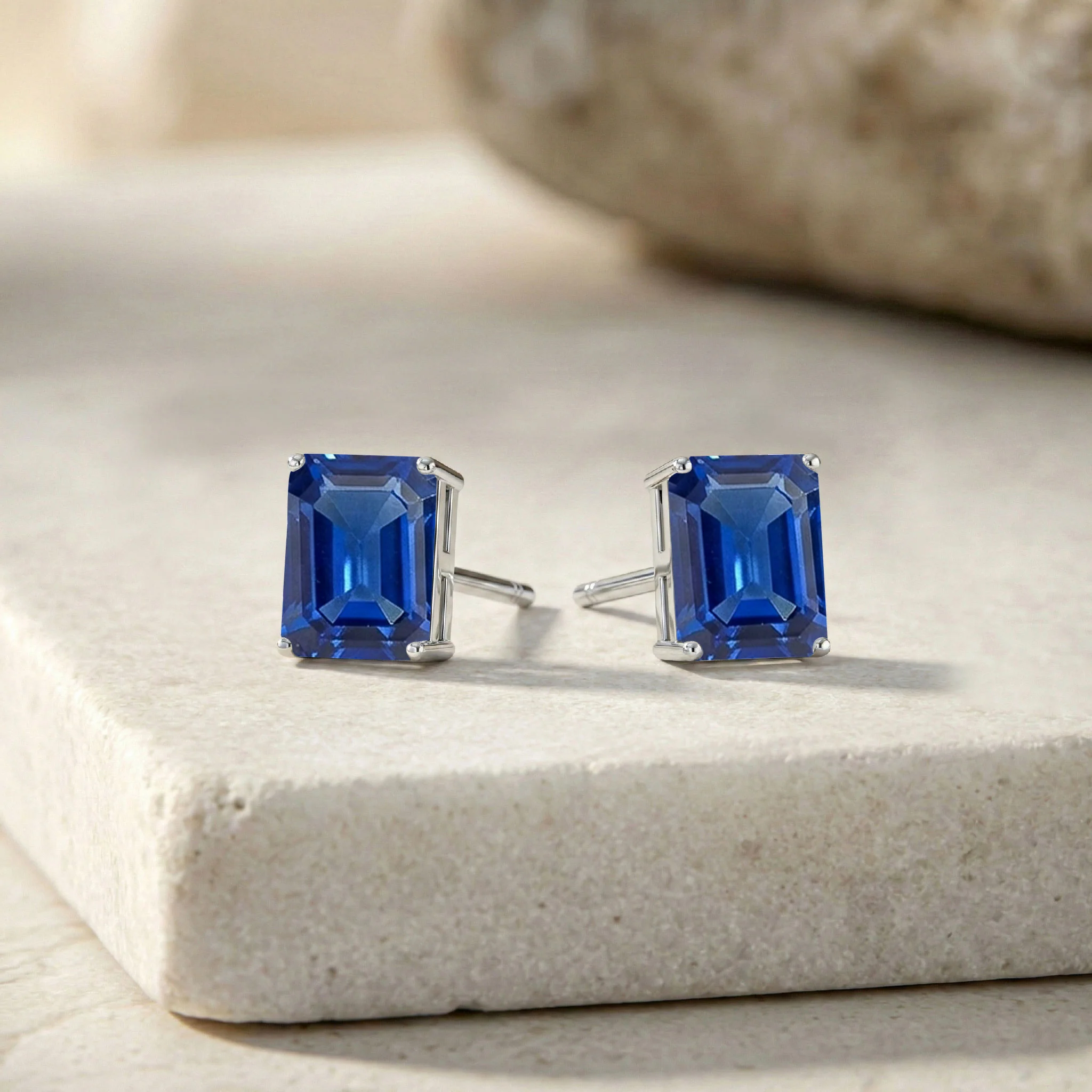Best Blue Sapphire Octagon Stud Earrings in 925 Sterling Silver 5.35ct - Image 9