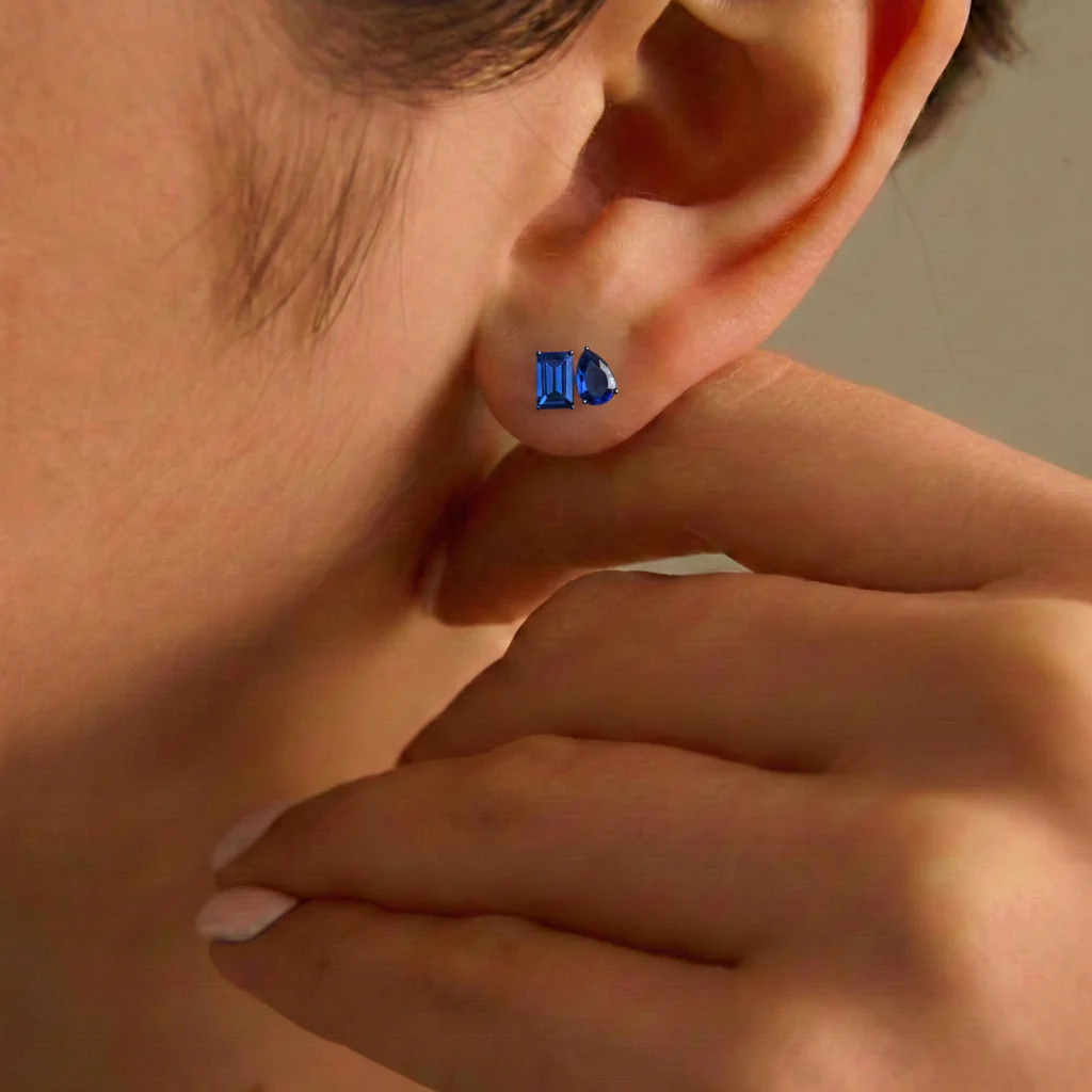 Blue Sapphire Pear and Octagon Stud Earrings in 925 Sterling Silver 6*4MM 2ct - Image 5