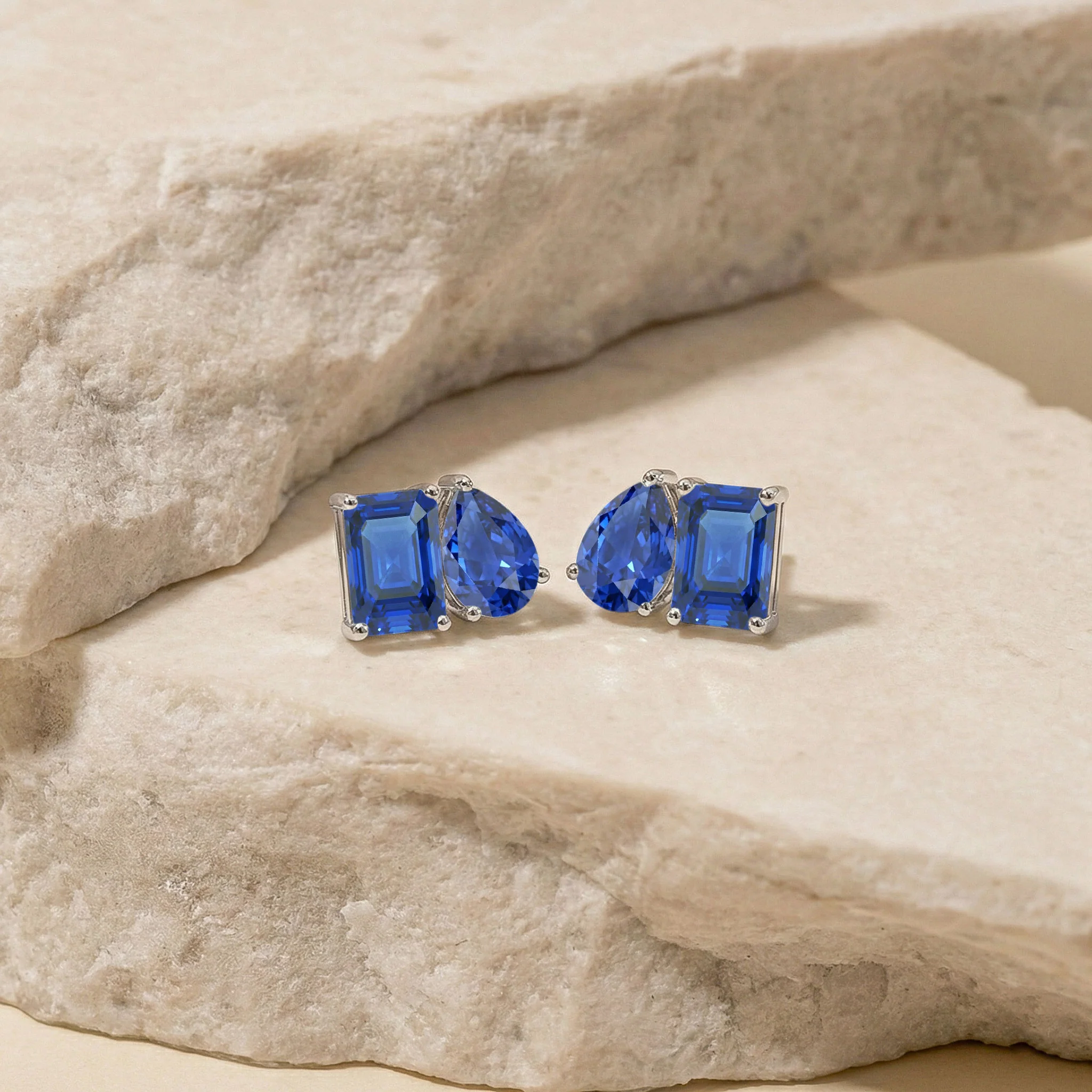 Blue Sapphire Pear and Octagon Stud Earrings in 925 Sterling Silver 6*4MM 2ct - Image 6