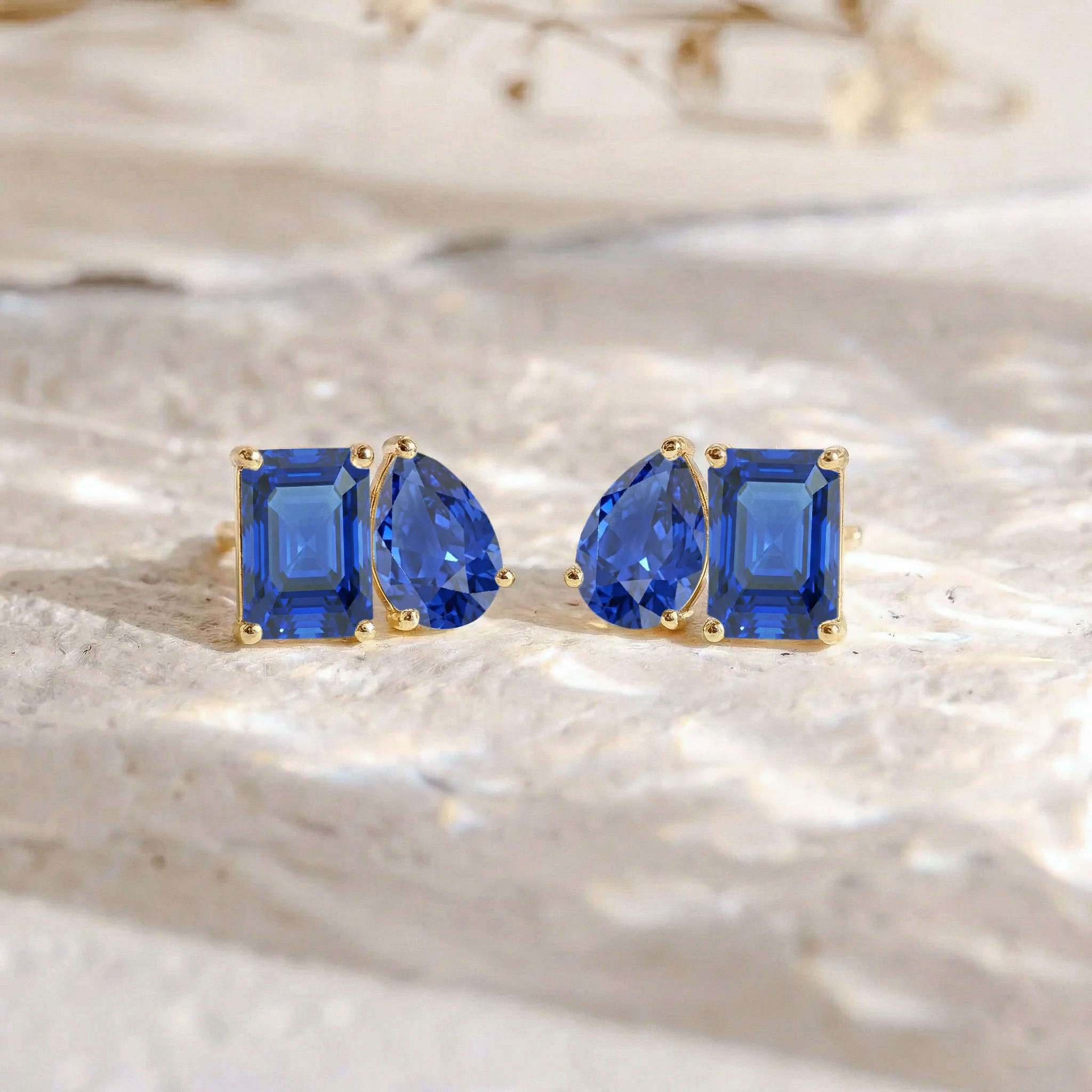 Blue Sapphire Pear and Octagon Stud Earrings in 925 Sterling Silver 6*4MM 2ct - Image 9