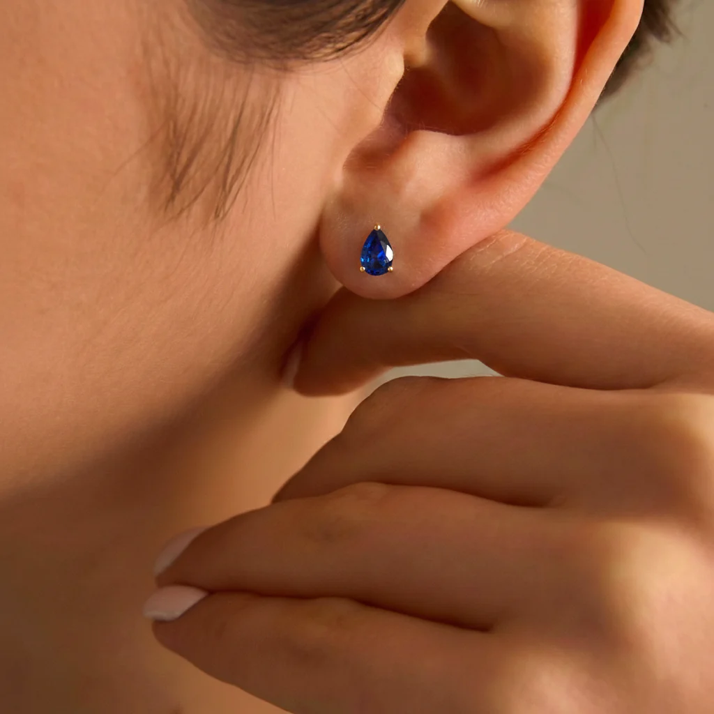 Blue Sapphire Pear Solitaire Stud Earring in 925 Sterling Silver 10X8 MM 5.35ct - Image 13