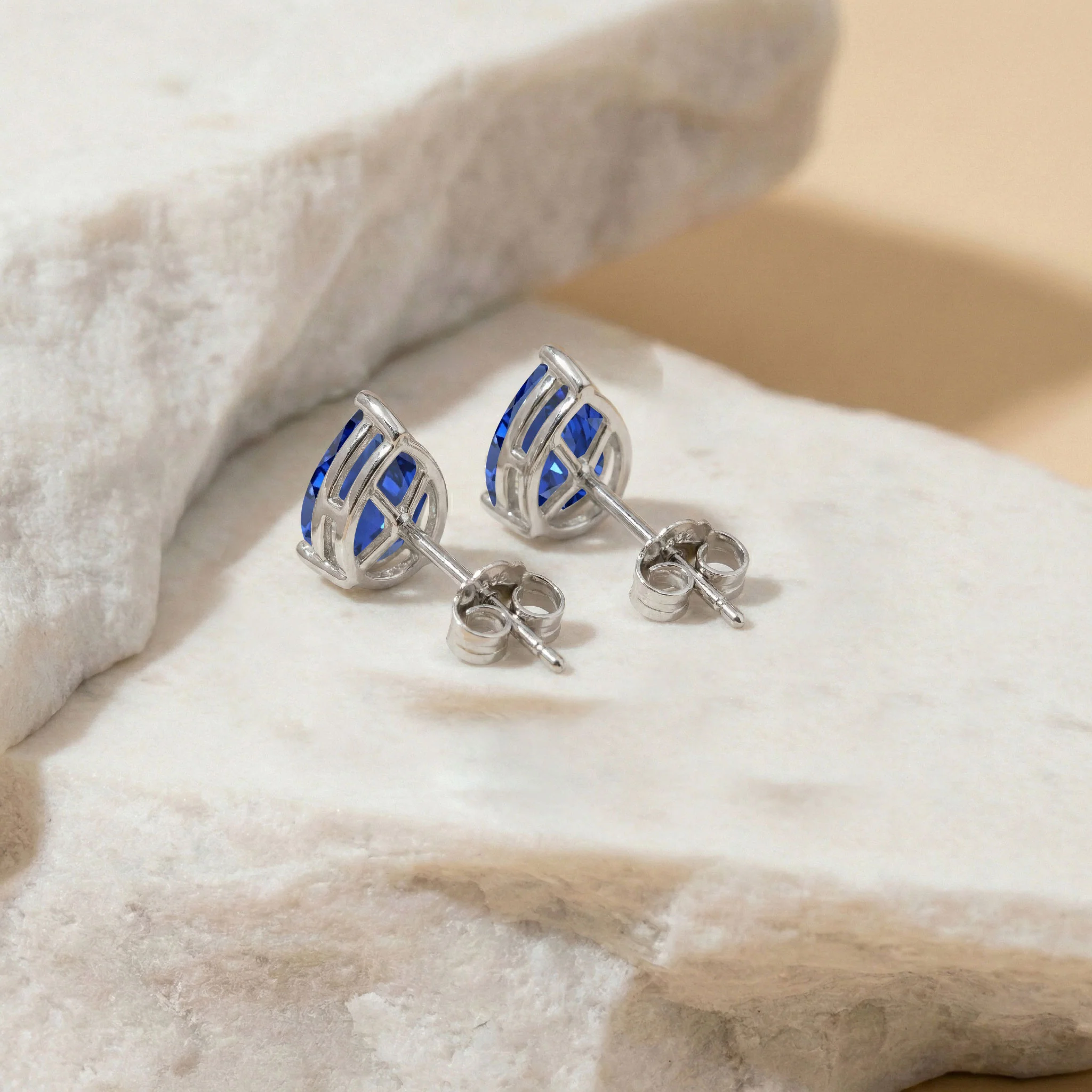 Blue Sapphire Pear Solitaire Stud Earring in 925 Sterling Silver 10X8 MM 5.35ct - Image 4