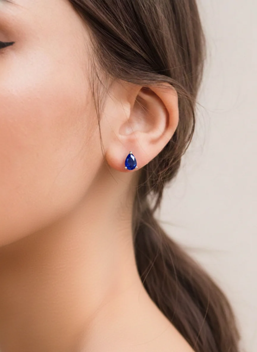 Blue Sapphire Pear Solitaire Stud Earring in 925 Sterling Silver 10X8 MM 5.35ct - Image 7