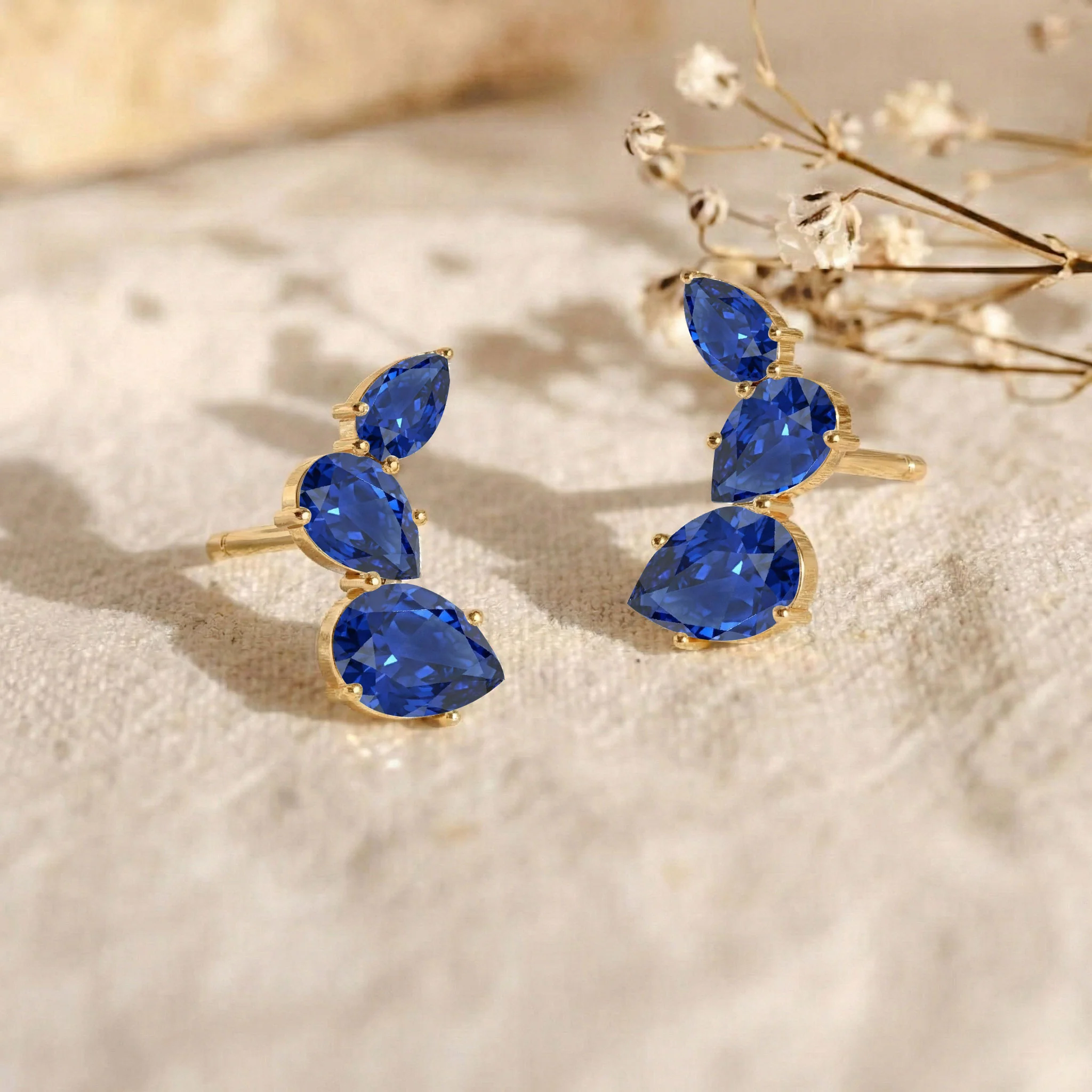 Blue Sapphire Pear Stud Earrings in 925 Sterling Silver 3.30ct - Image 10