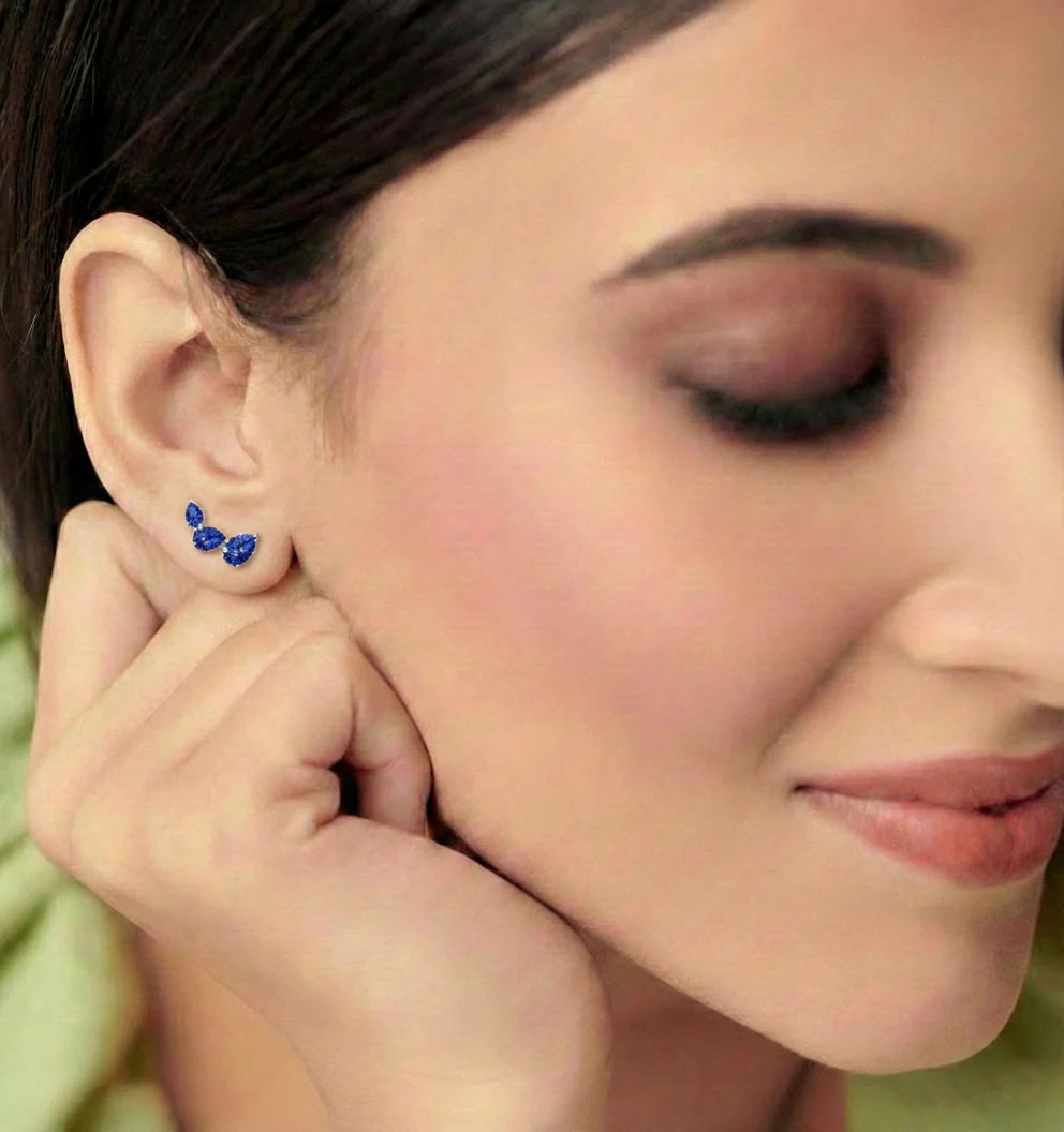 Blue Sapphire Pear Stud Earrings in 925 Sterling Silver 3.30ct - Image 14