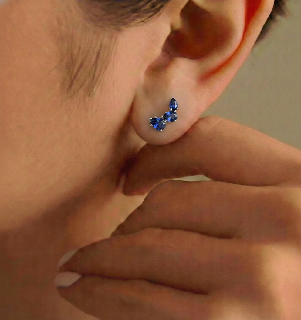 Blue Sapphire Pear Stud Earrings in 925 Sterling Silver 3.30ct - Image 4