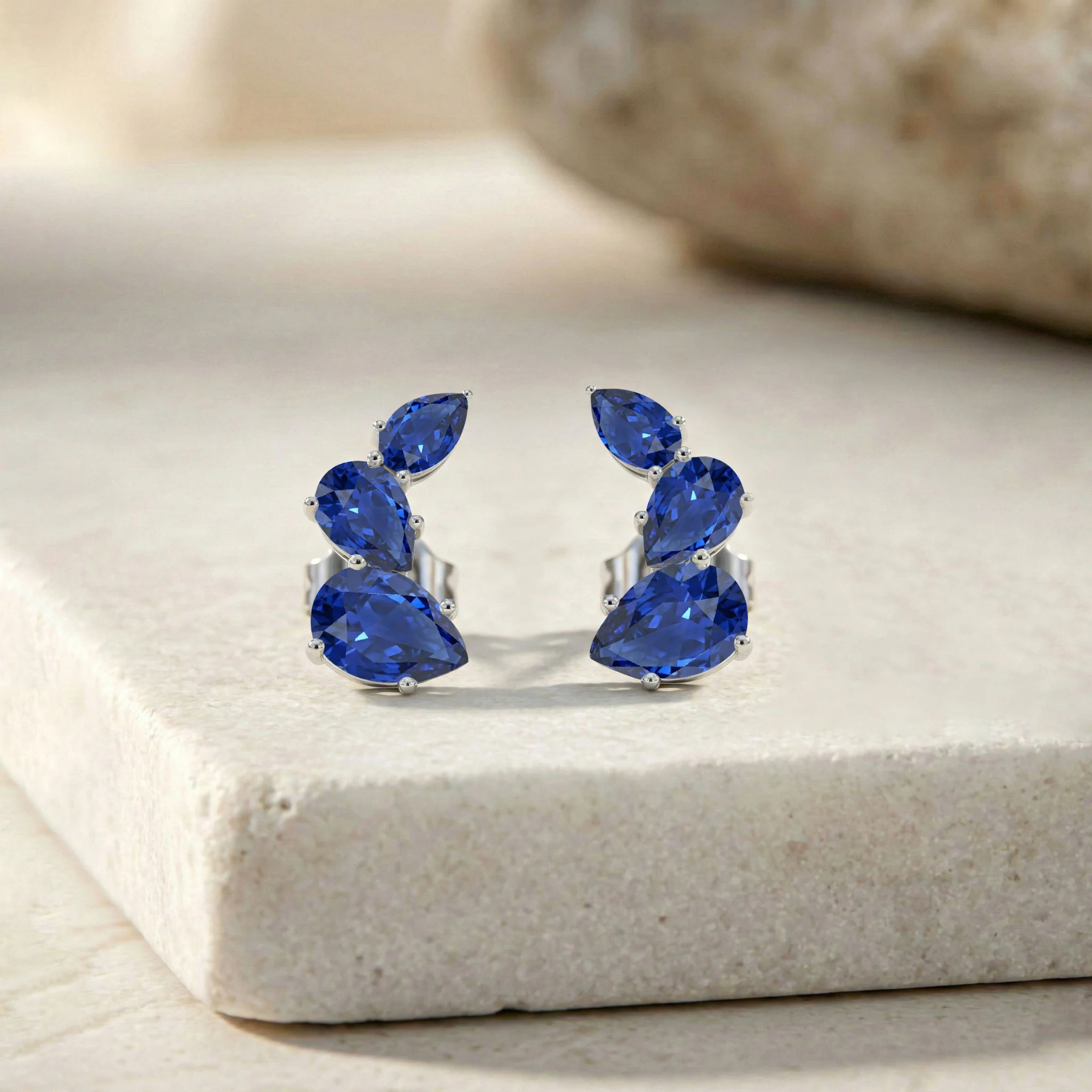 Blue Sapphire Pear Stud Earrings in 925 Sterling Silver 3.30ct - Image 7