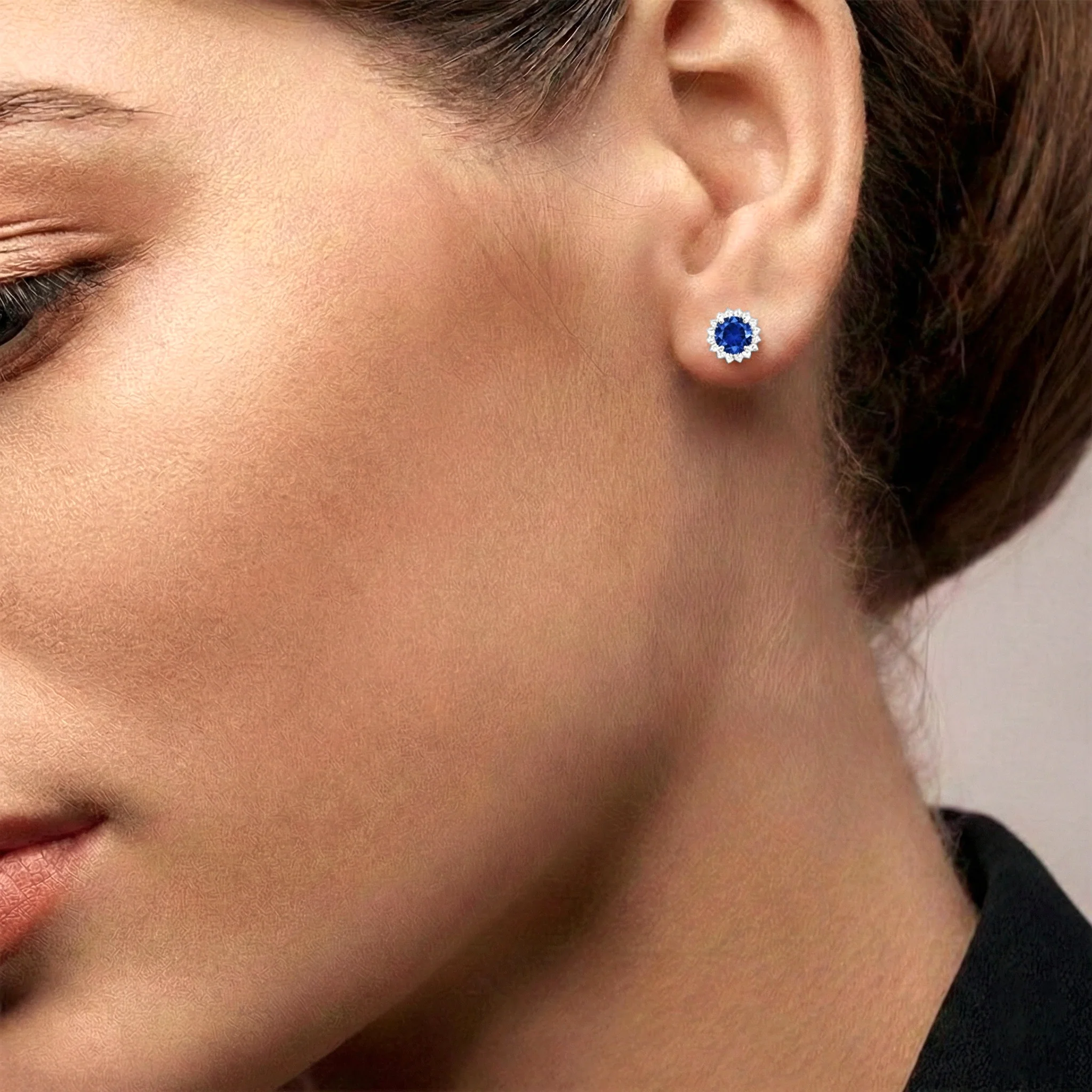 Blue Sapphire Round Halo Stud Earrings in 925 Sterling Silver 5 MM 1.3ct - Image 3
