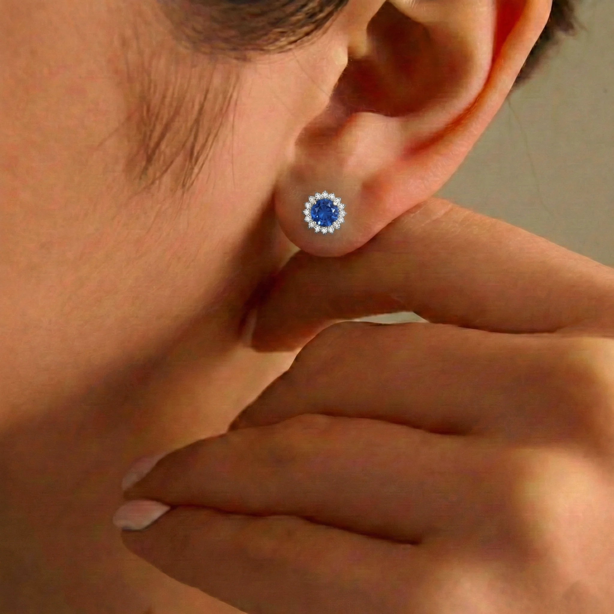 Blue Sapphire Round Halo Stud Earrings in 925 Sterling Silver 5 MM 1.3ct - Image 4