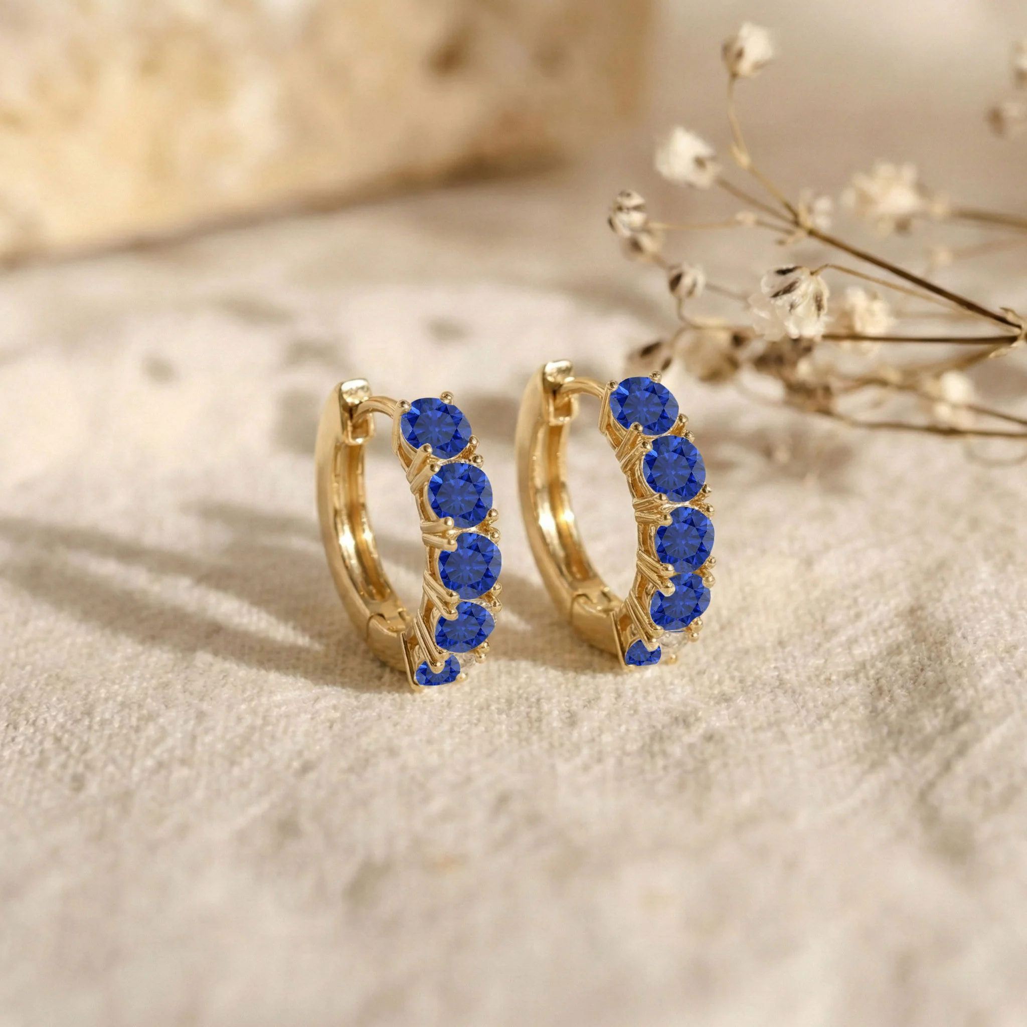 Blue Sapphire Round Hoop Earrings in 925 Sterling Silver 3MM 3ct - Image 10
