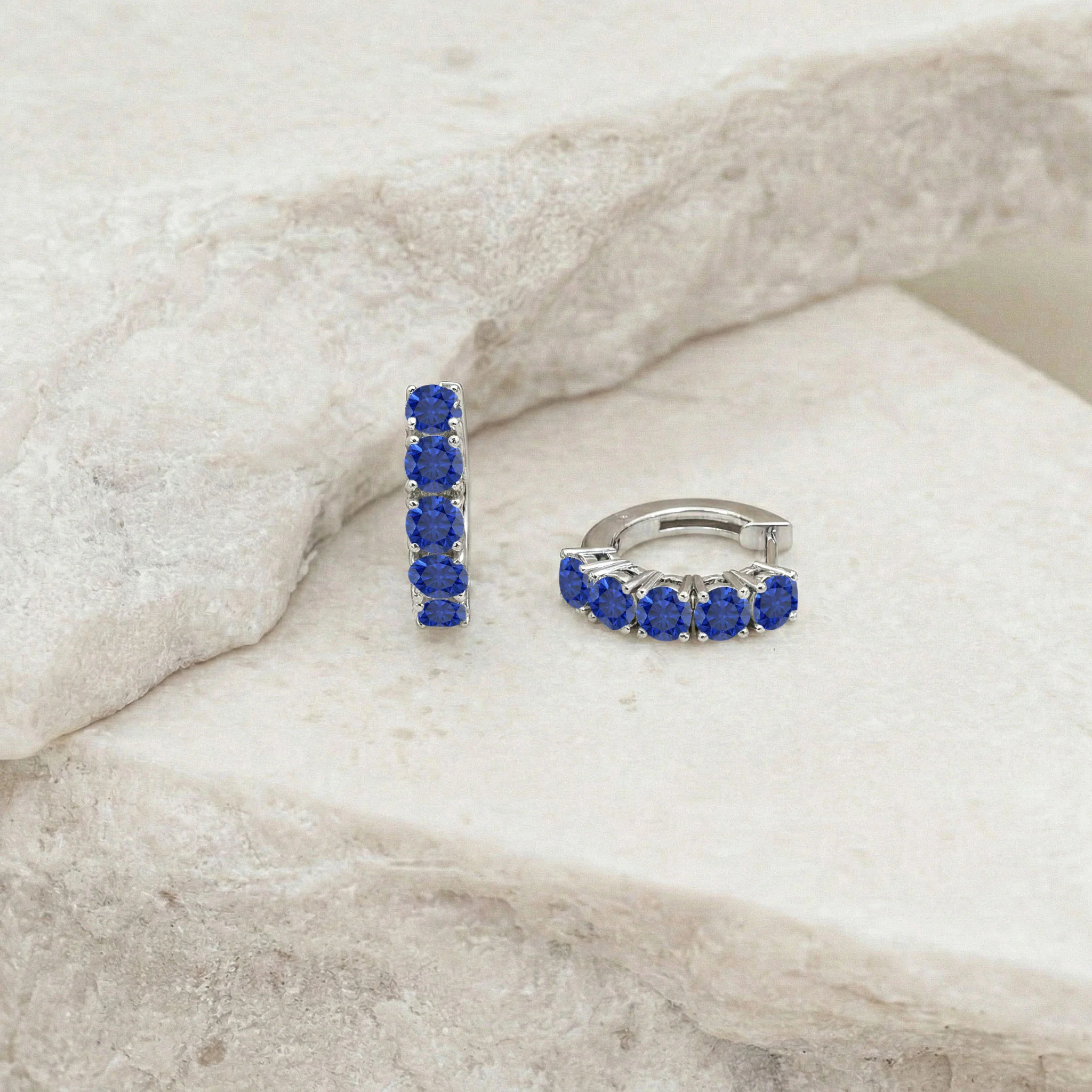 Blue Sapphire Round Hoop Earrings in 925 Sterling Silver 3MM 3ct - Image 3