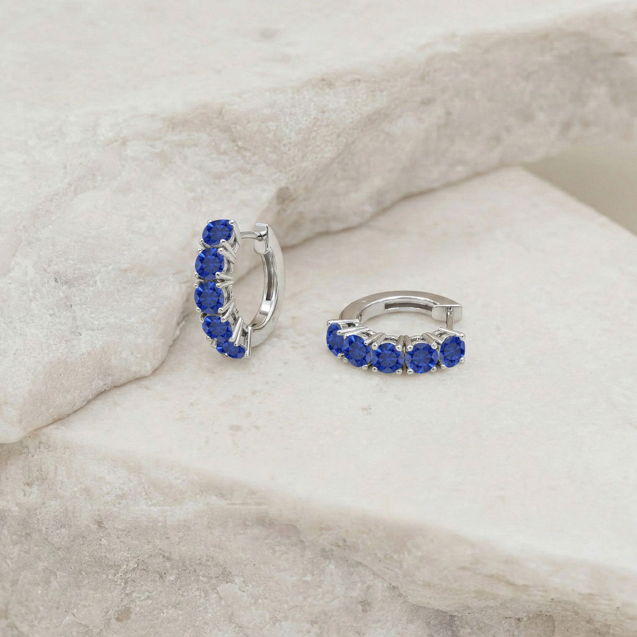 Blue Sapphire Round Hoop Earrings in 925 Sterling Silver 3MM 3ct - Image 4