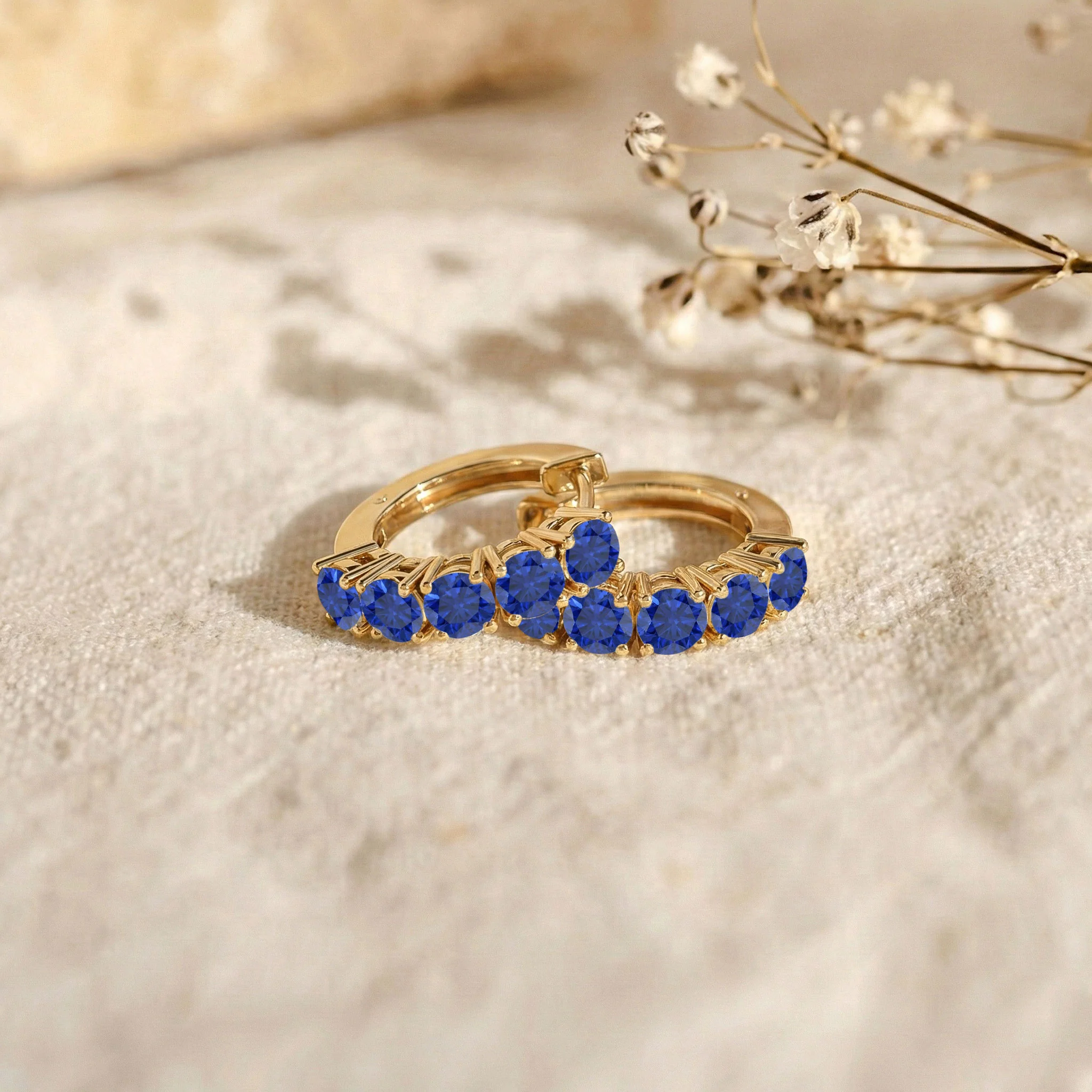 Blue Sapphire Round Hoop Earrings in 925 Sterling Silver 3MM 3ct - Image 9