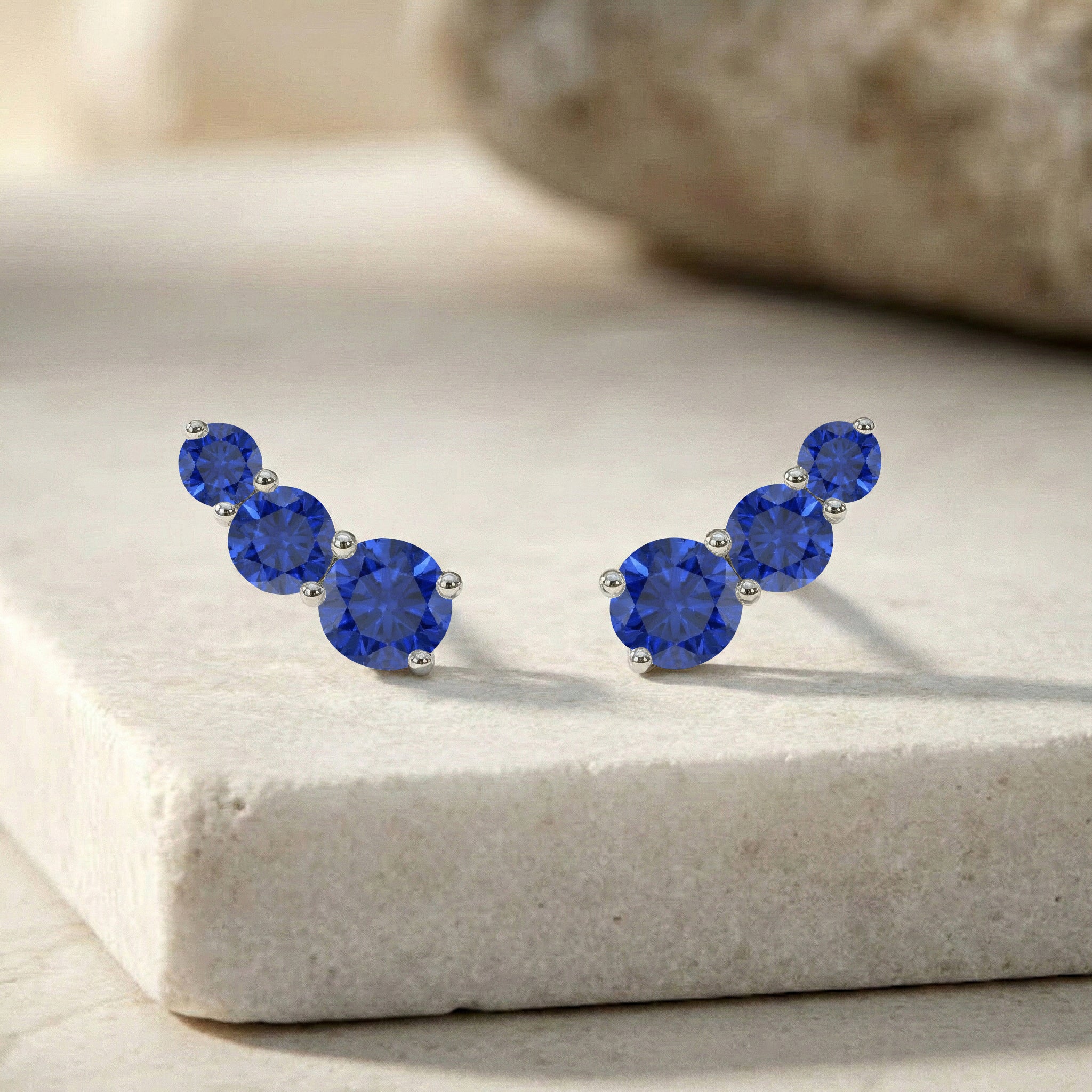 Blue Sapphire Round Stud Earring in 925 Sterling Silver 5X4X3MM 1.40 ct. - Image 2