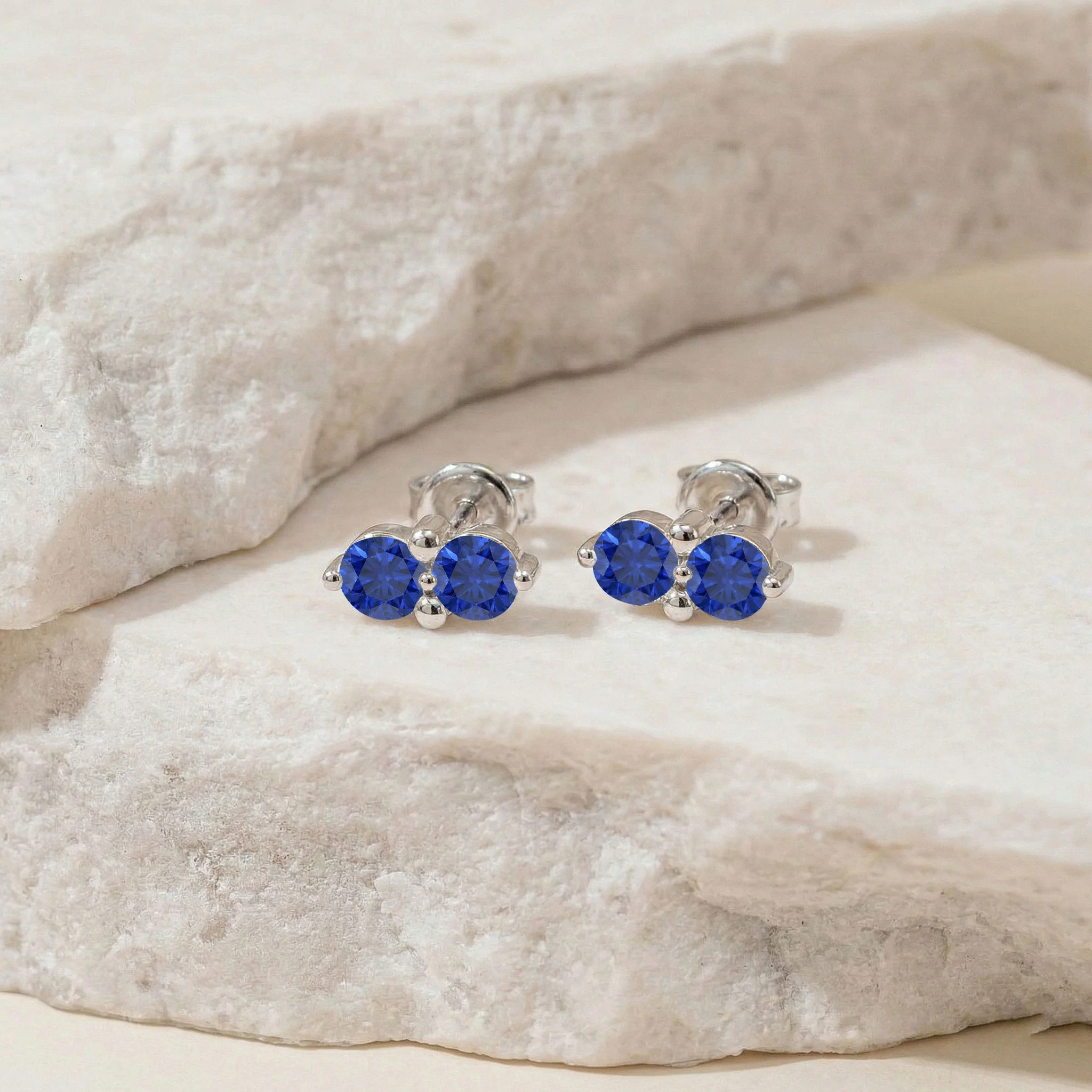 Blue Sapphire Round Stud Earrings in 925 Sterling Silver 3 MM 1.20ct - Image 5