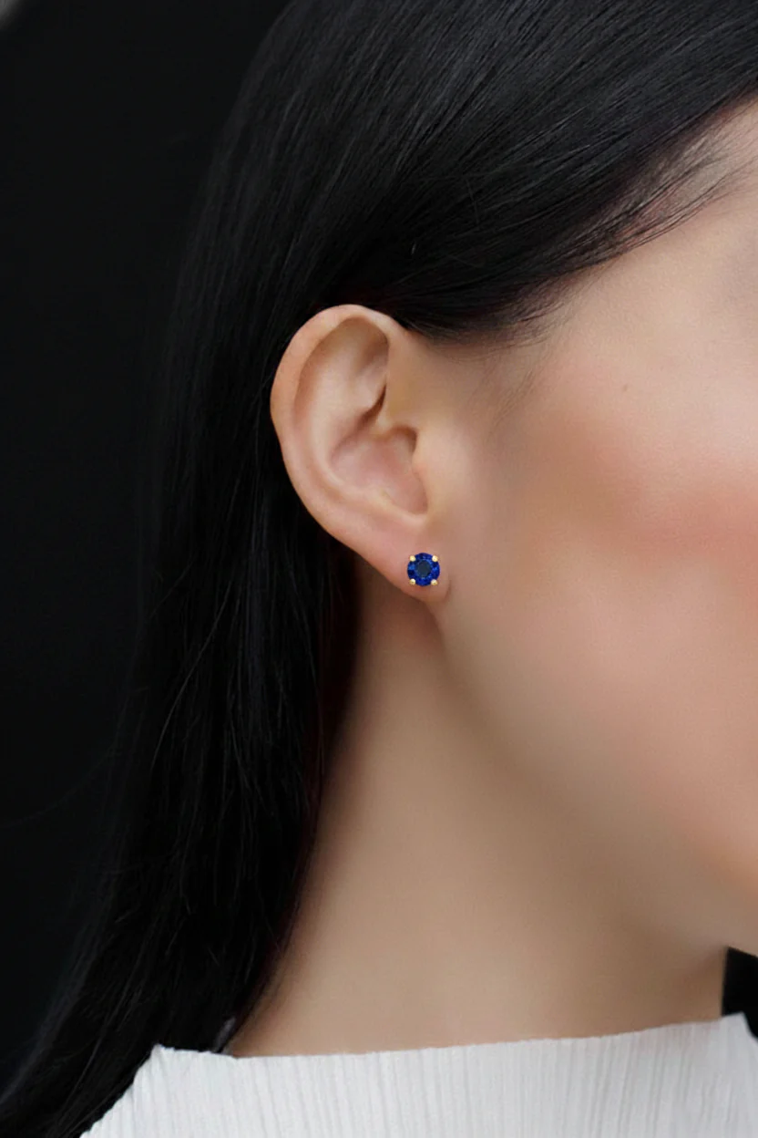Blue Sapphire Round Stud Earrings in 925 Sterling Silver 5.15ct - Image 14
