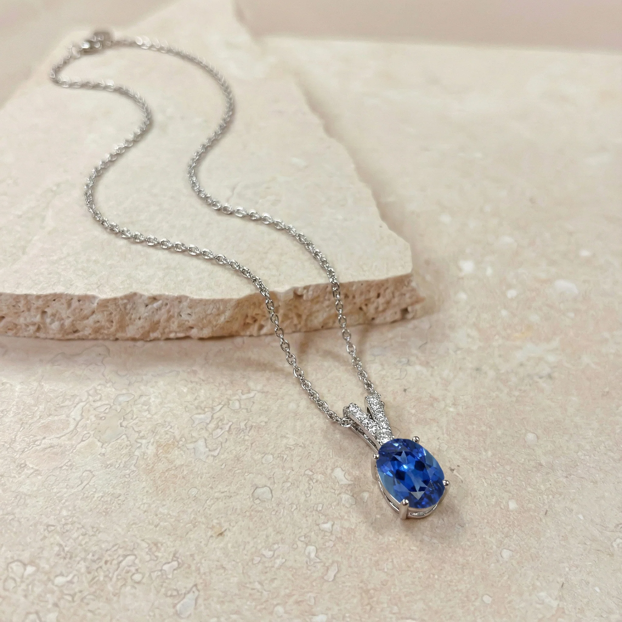Blue Sapphire Solitaire Pendant Necklace in 925 Sterling Silver 1.2ct - Image 4