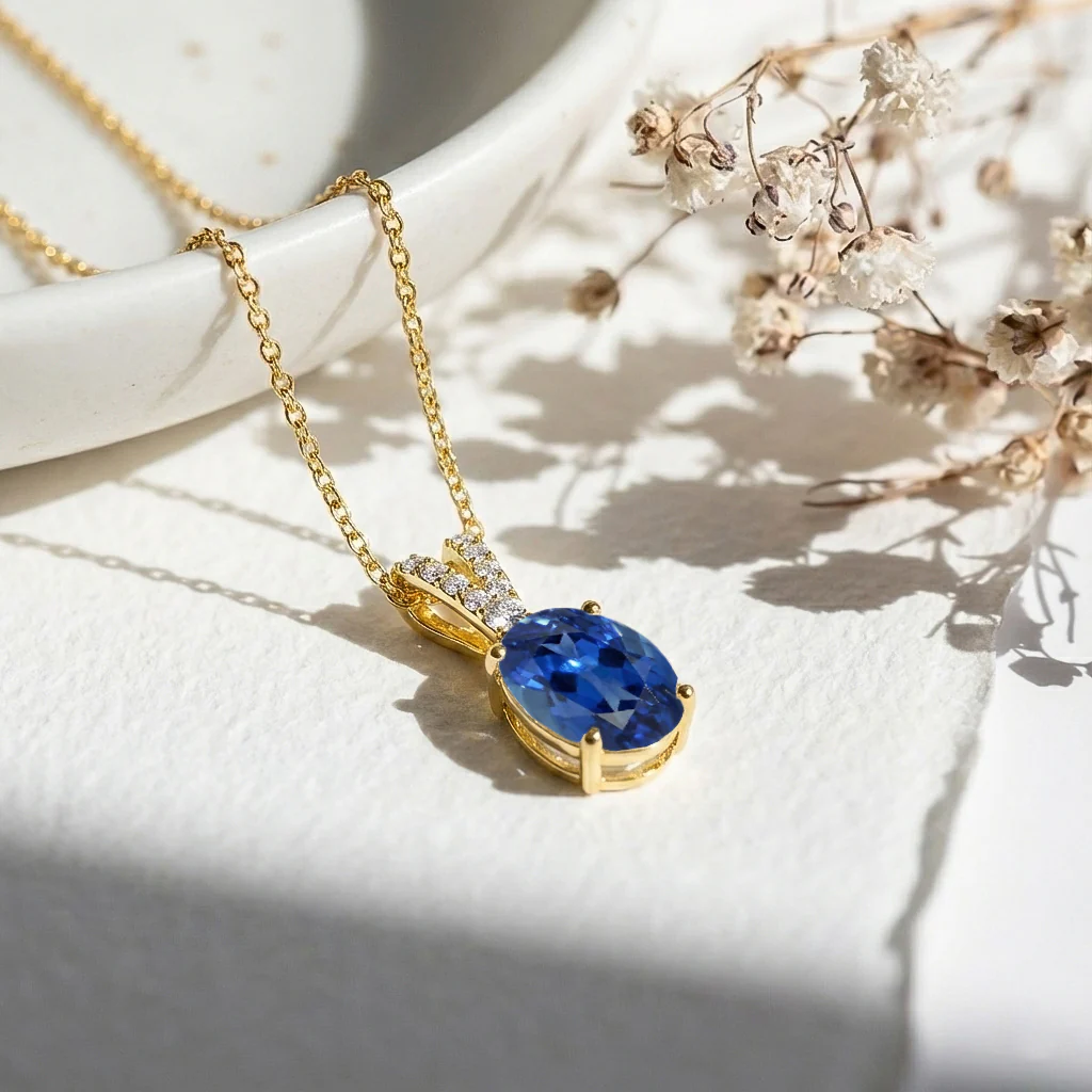 Blue Sapphire Solitaire Pendant Necklace in 925 Sterling Silver 1.2ct - Image 9