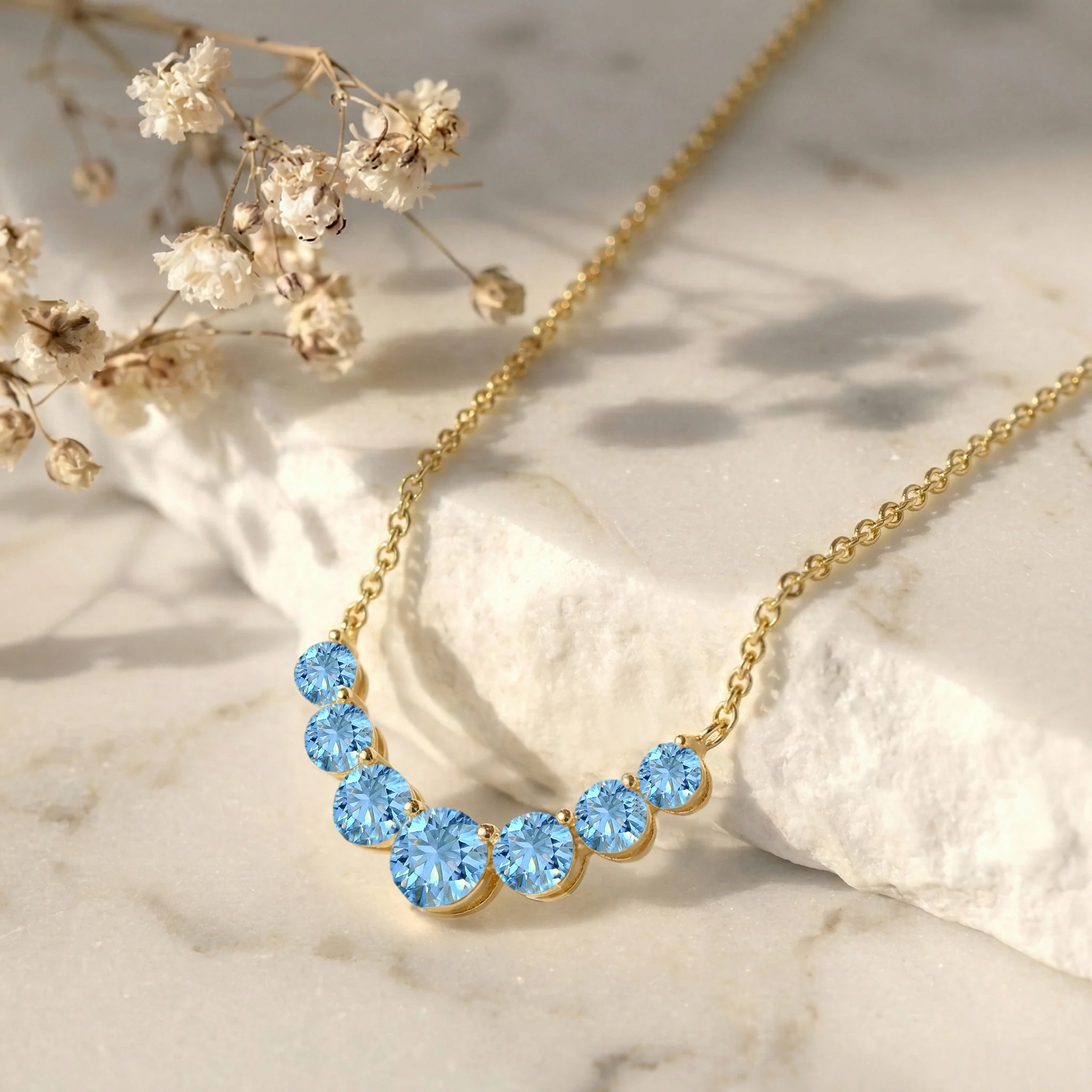 Blue Topaz Curved Bar Necklace in 925 Sterling Silver 2.55ct - Image 10