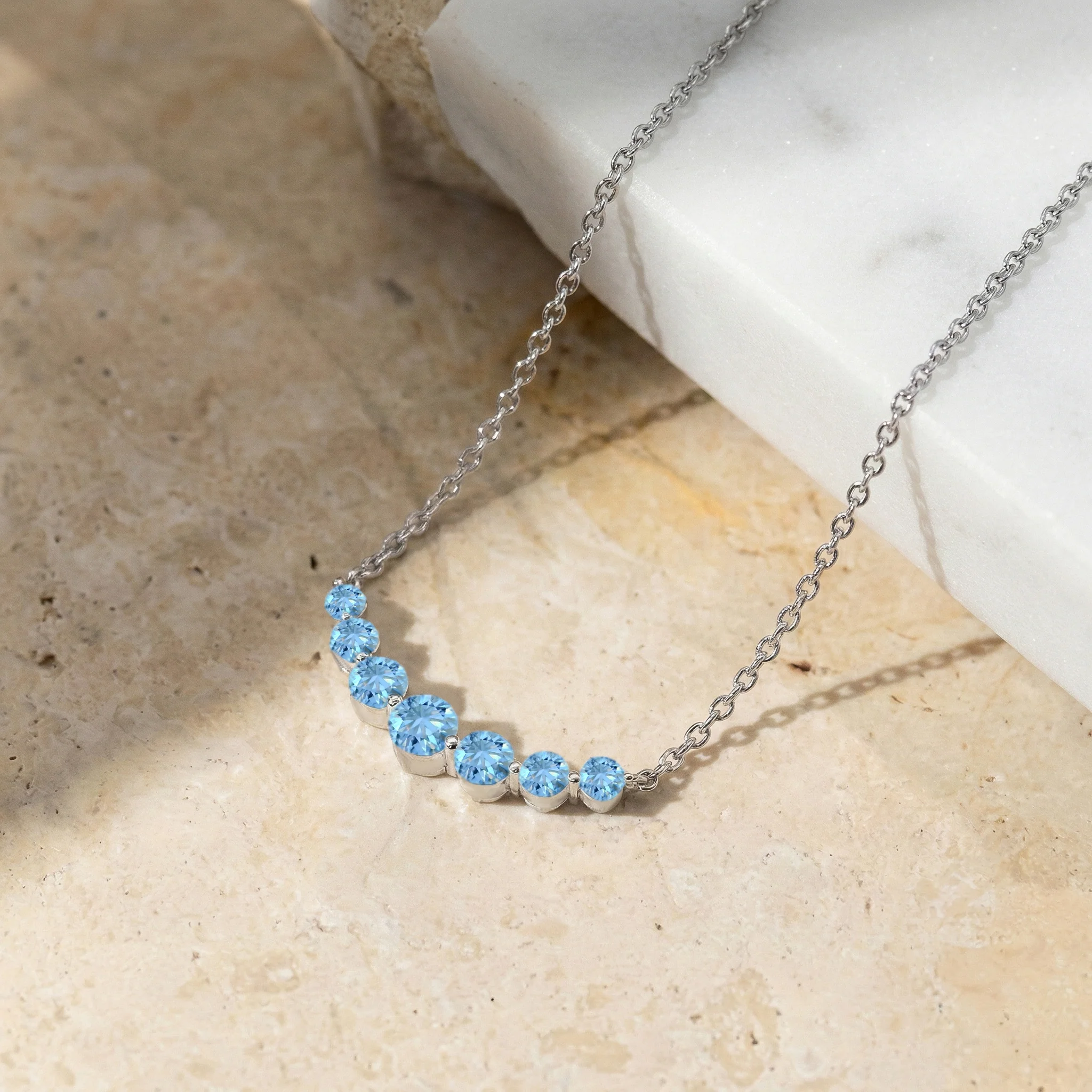 Blue Topaz Curved Bar Necklace in 925 Sterling Silver 2.55ct - Image 5