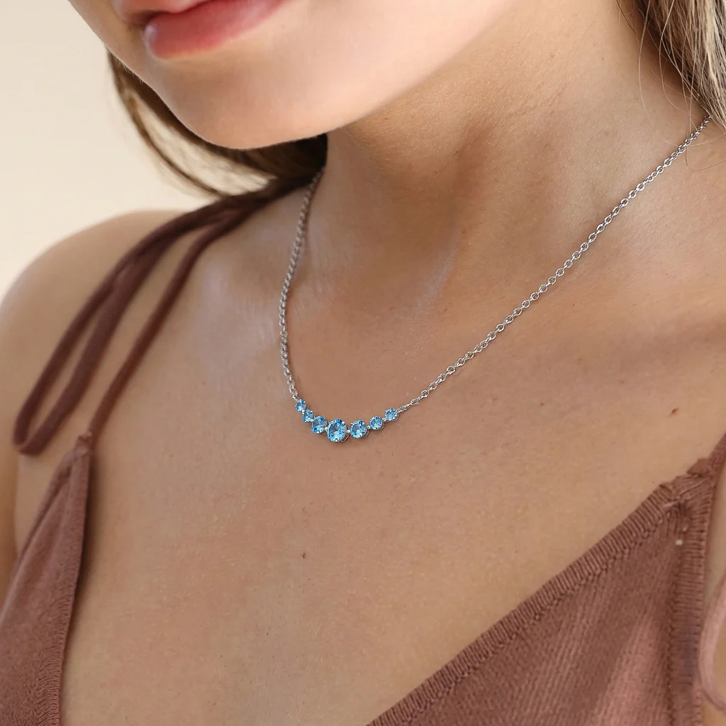 Blue Topaz Curved Bar Necklace in 925 Sterling Silver 2.55ct - Image 7