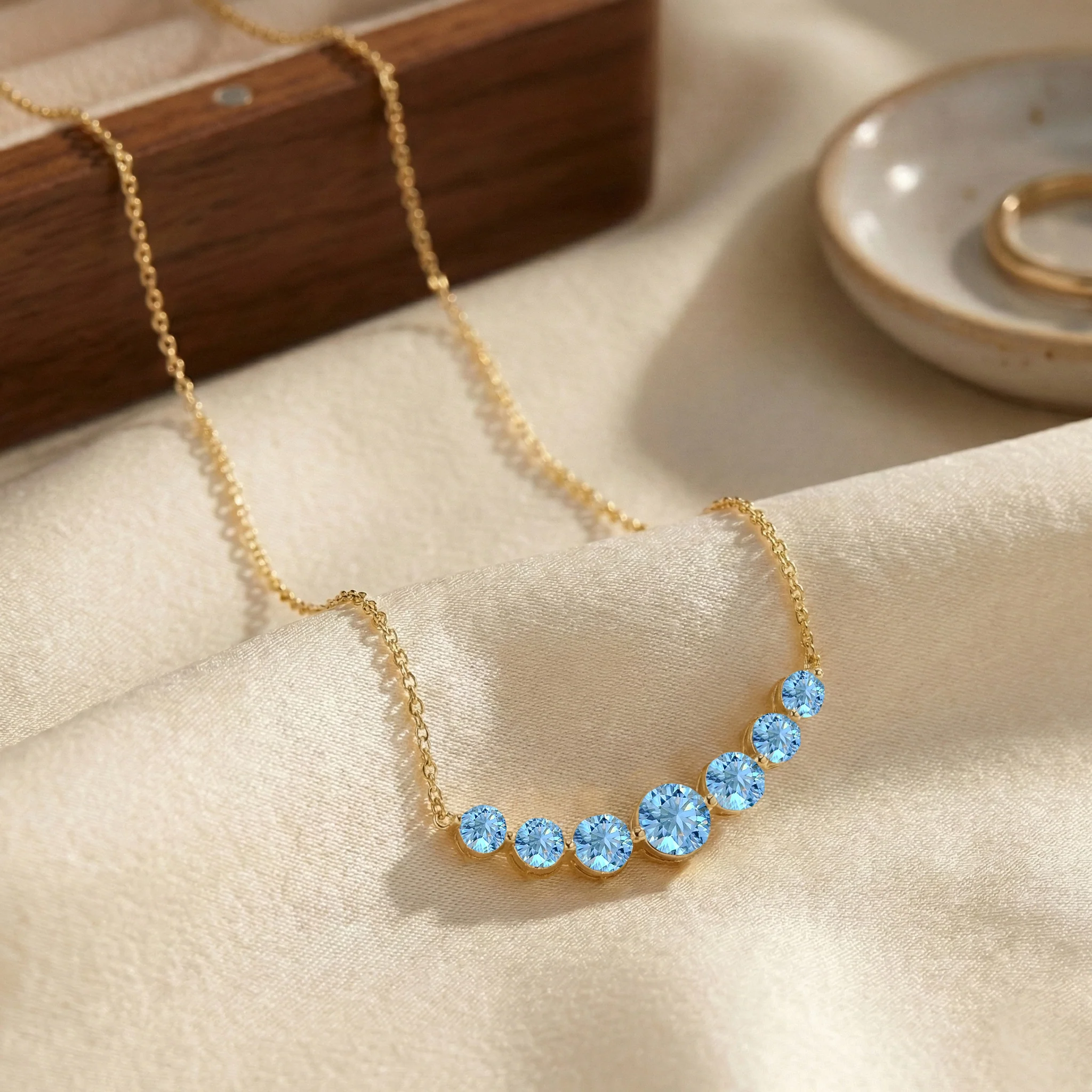 Blue Topaz Curved Bar Necklace in 925 Sterling Silver 2.55ct - Image 8