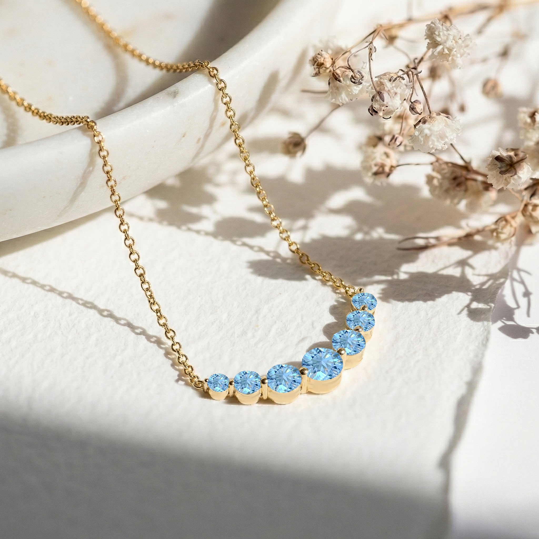 Blue Topaz Curved Bar Necklace in 925 Sterling Silver 2.55ct - Image 9