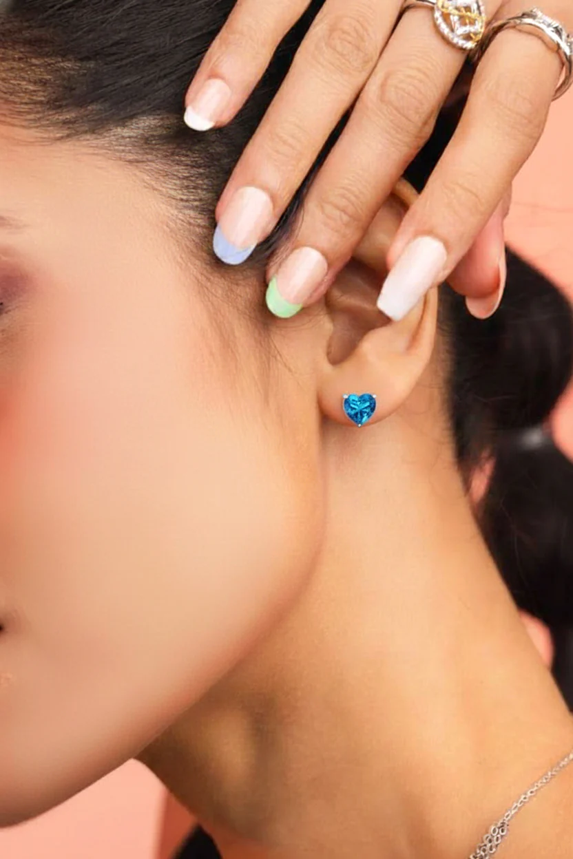 Blue Topaz Heart Stud Earrings in 925 Sterling Silver 5.15ct - Image 10