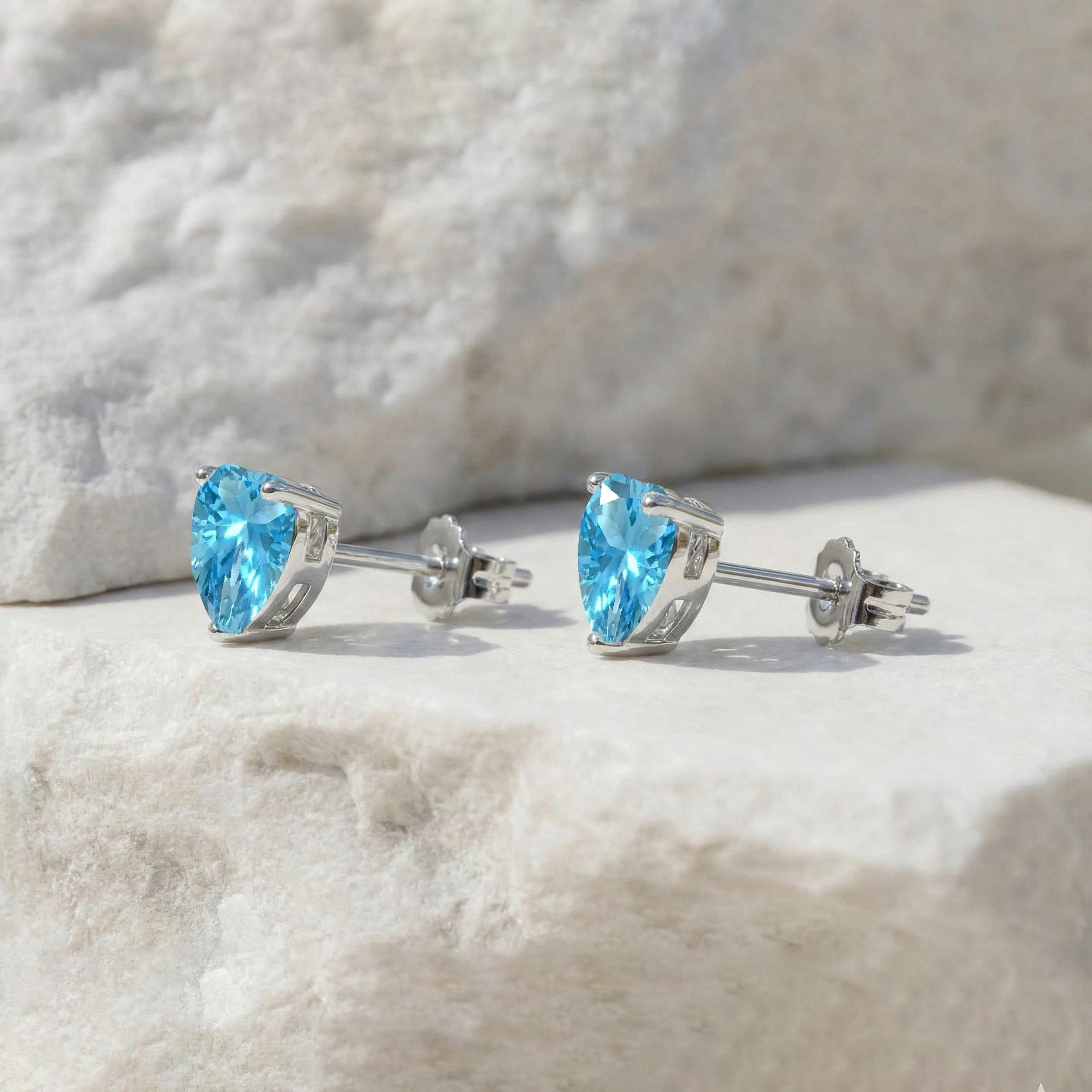 Blue Topaz Heart Stud Earrings in 925 Sterling Silver 5.15ct - Image 3