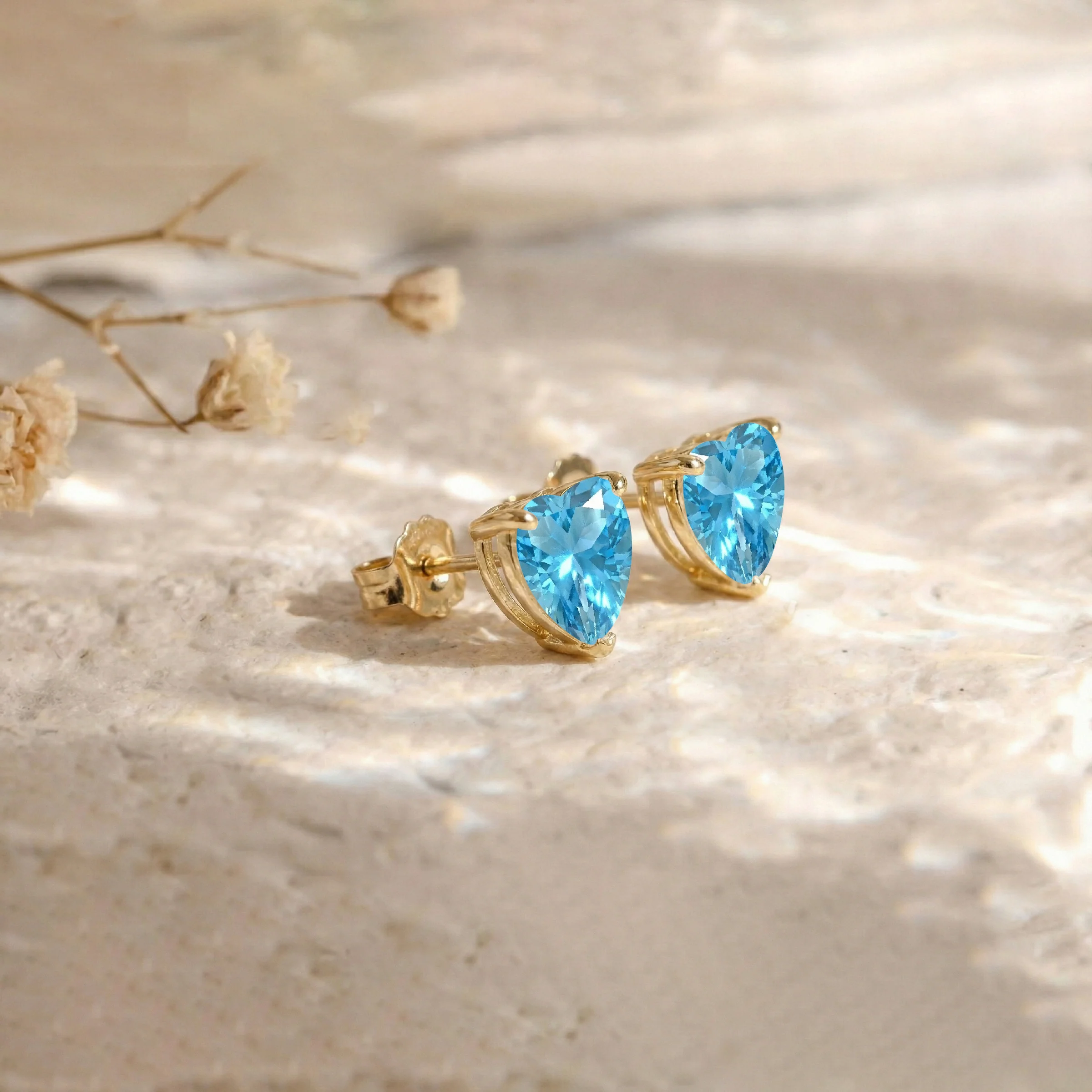 Blue Topaz Heart Stud Earrings in 925 Sterling Silver 5.15ct - Image 4