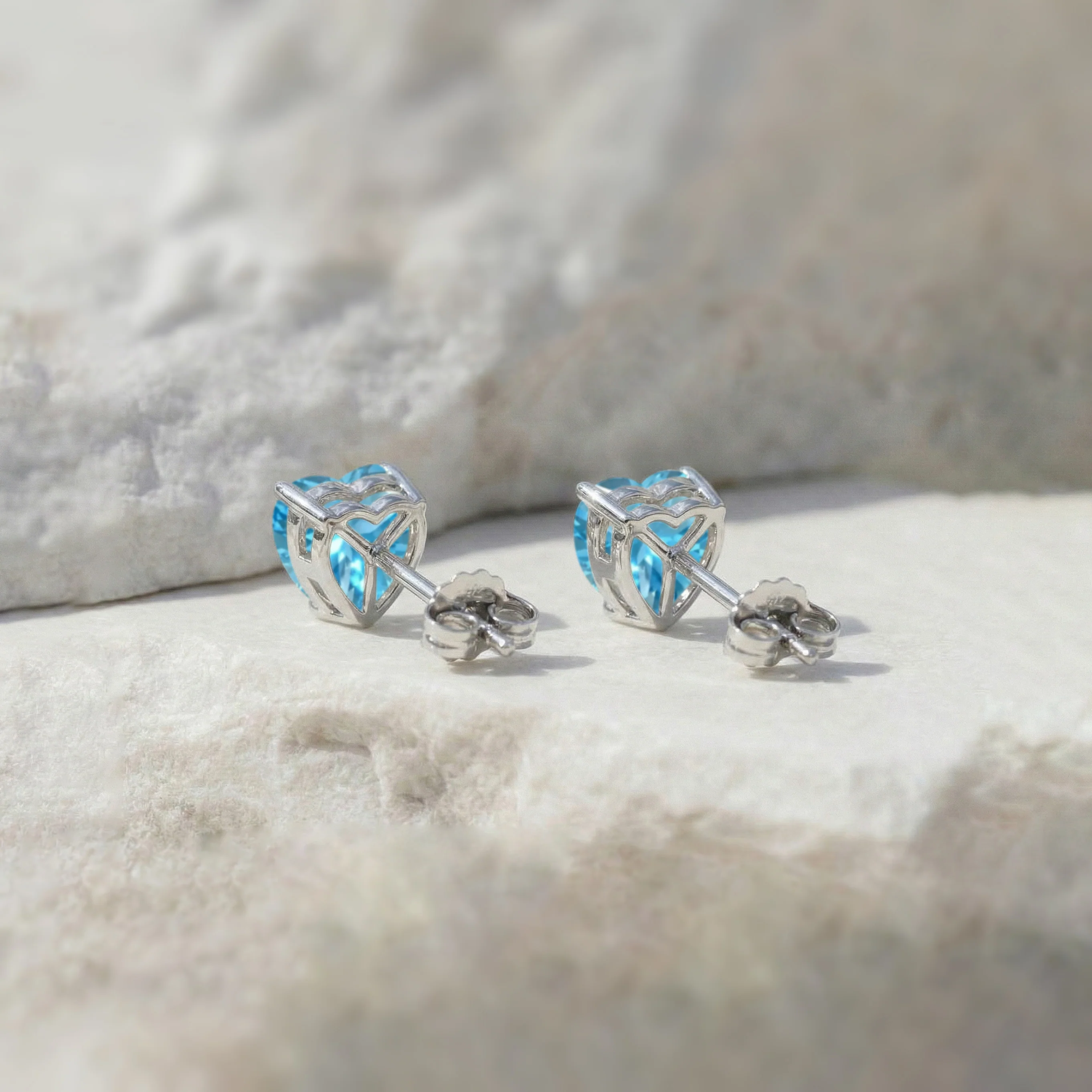 Blue Topaz Heart Stud Earrings in 925 Sterling Silver 5.15ct - Image 5
