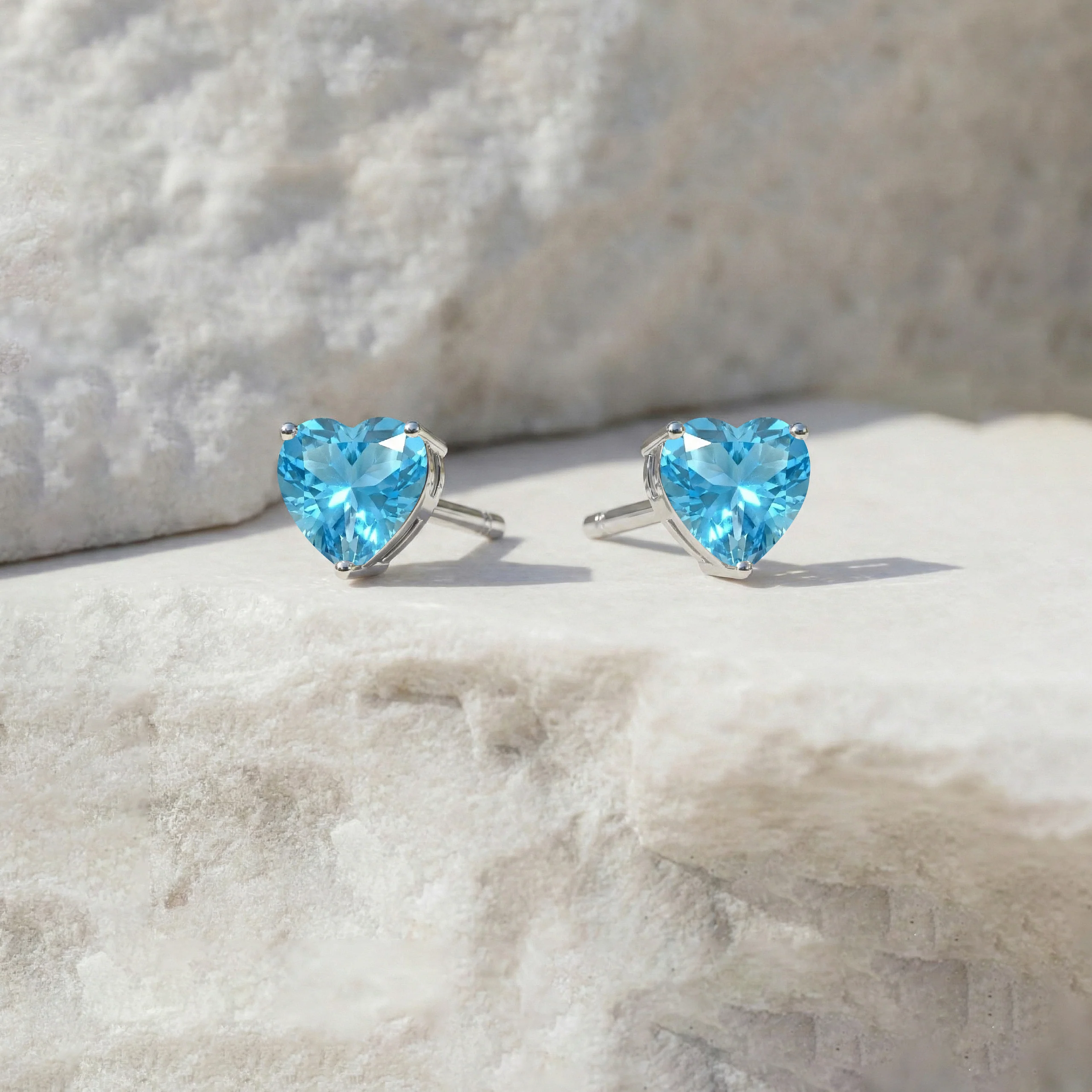Blue Topaz Heart Stud Earrings in 925 Sterling Silver 5.15ct - Image 7