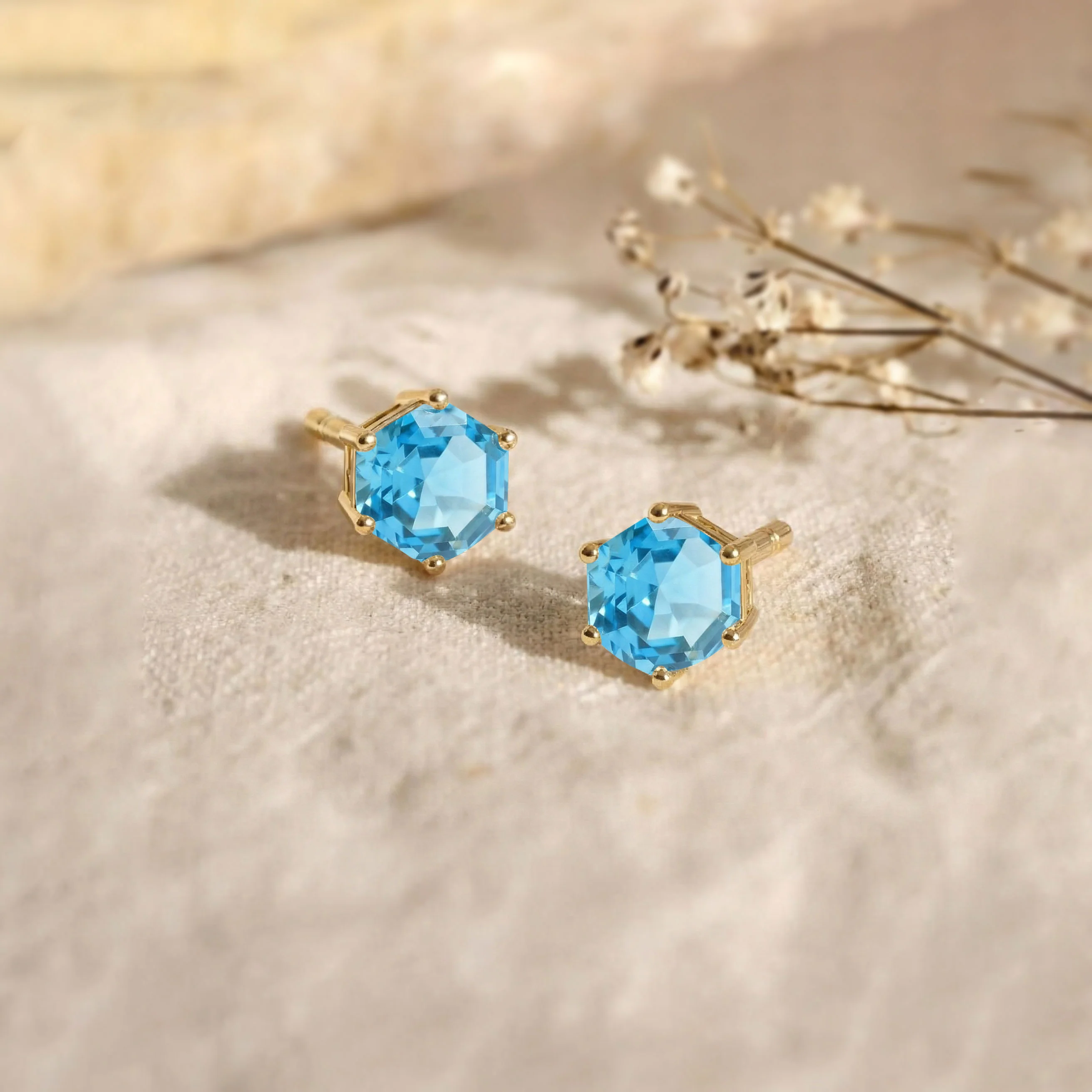 Blue Topaz Hexagon Stud Earring in 925 Sterling Silver 6 MM 2ct - Image 10