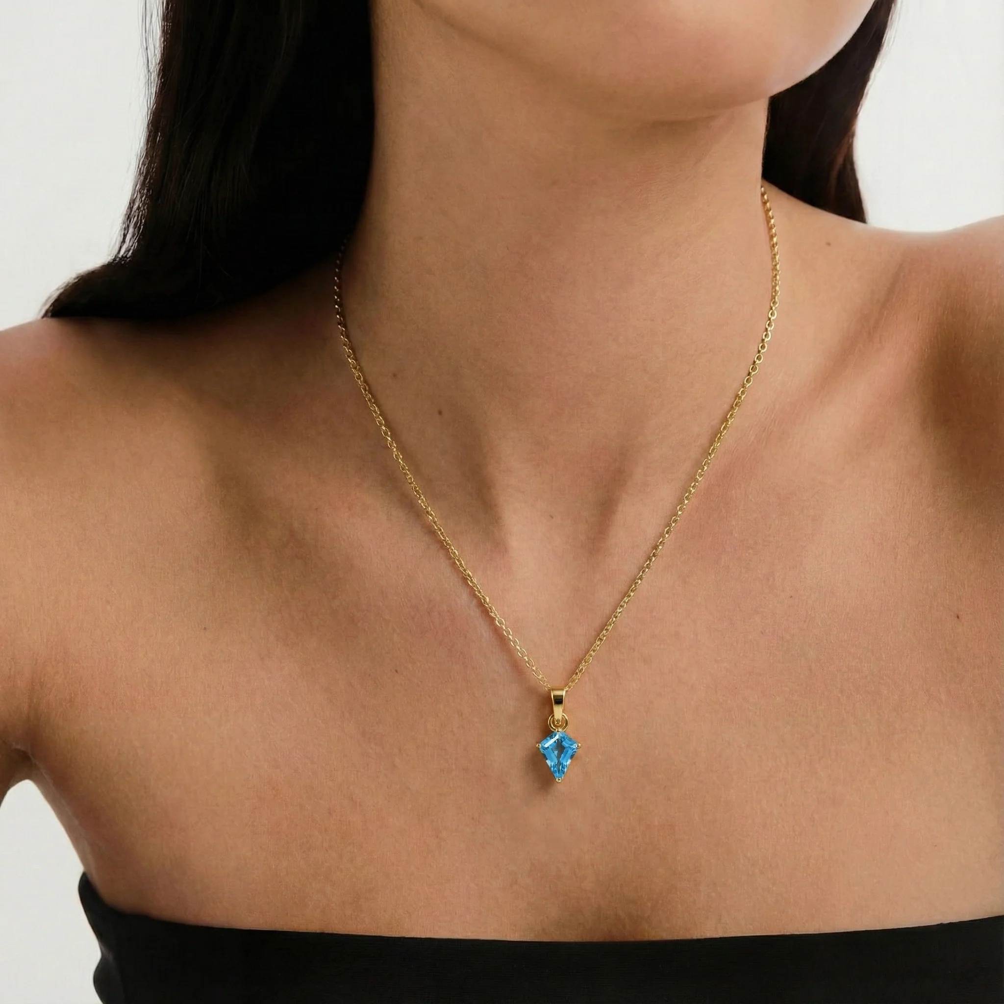 Blue Topaz Kite Solitaire Pendant Necklace in 925 Sterling Silver 1.4ct - Image 14