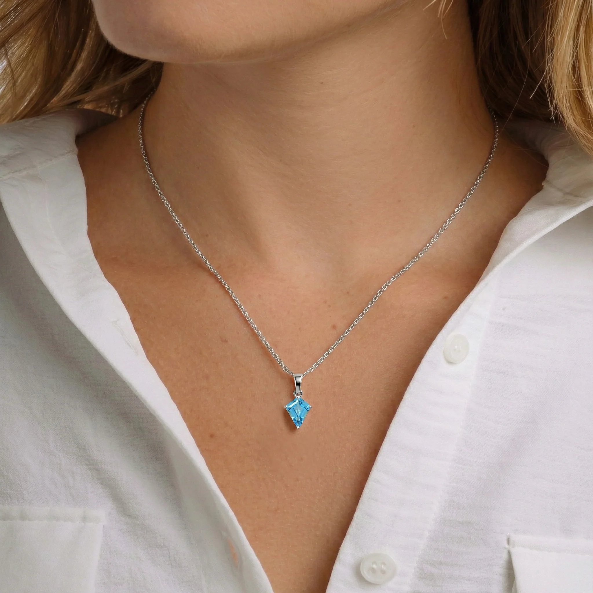 Blue Topaz Kite Solitaire Pendant Necklace in 925 Sterling Silver 1.4ct - Image 7