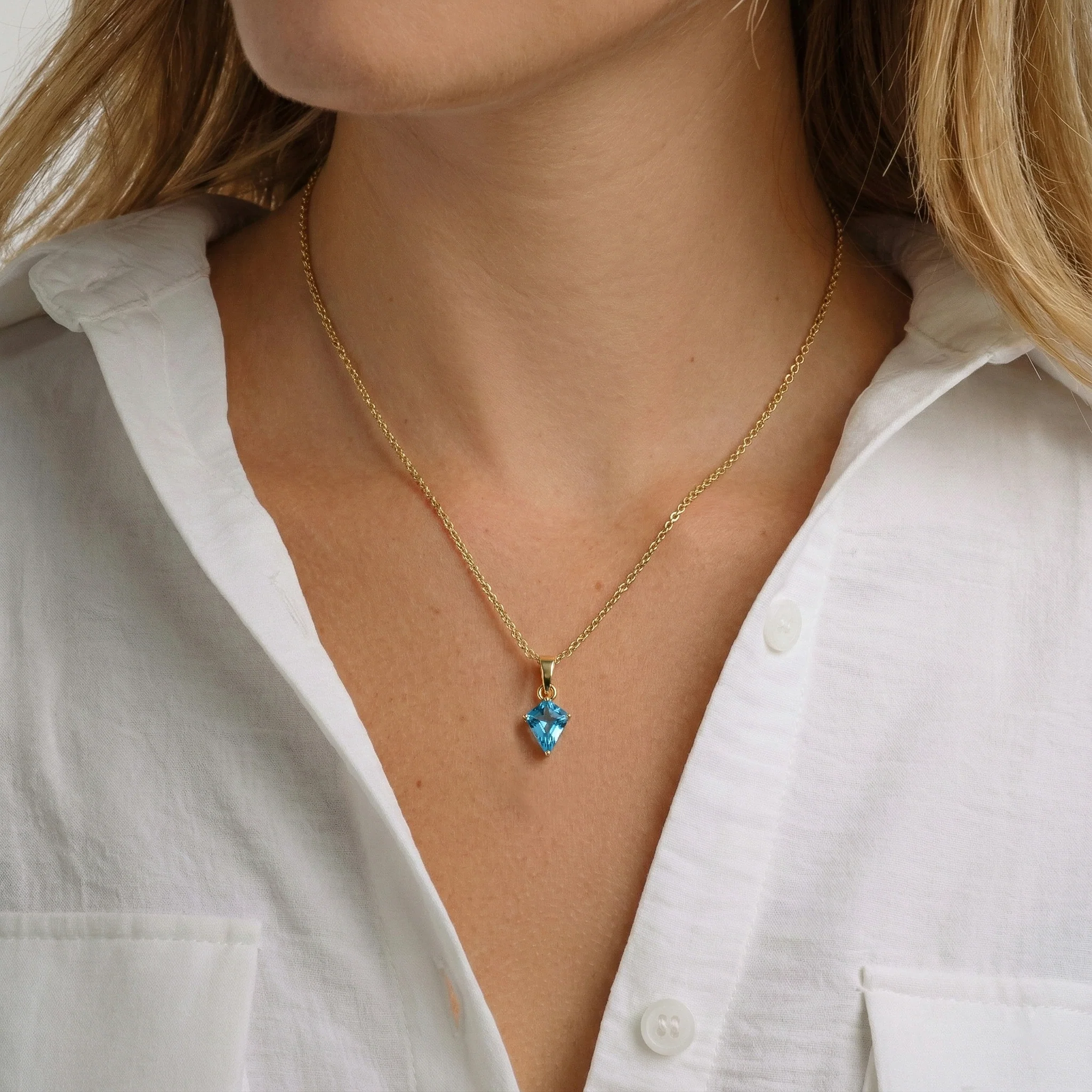 Blue Topaz Kite Solitaire Pendant Necklace in 925 Sterling Silver 1.4ct - Image 9