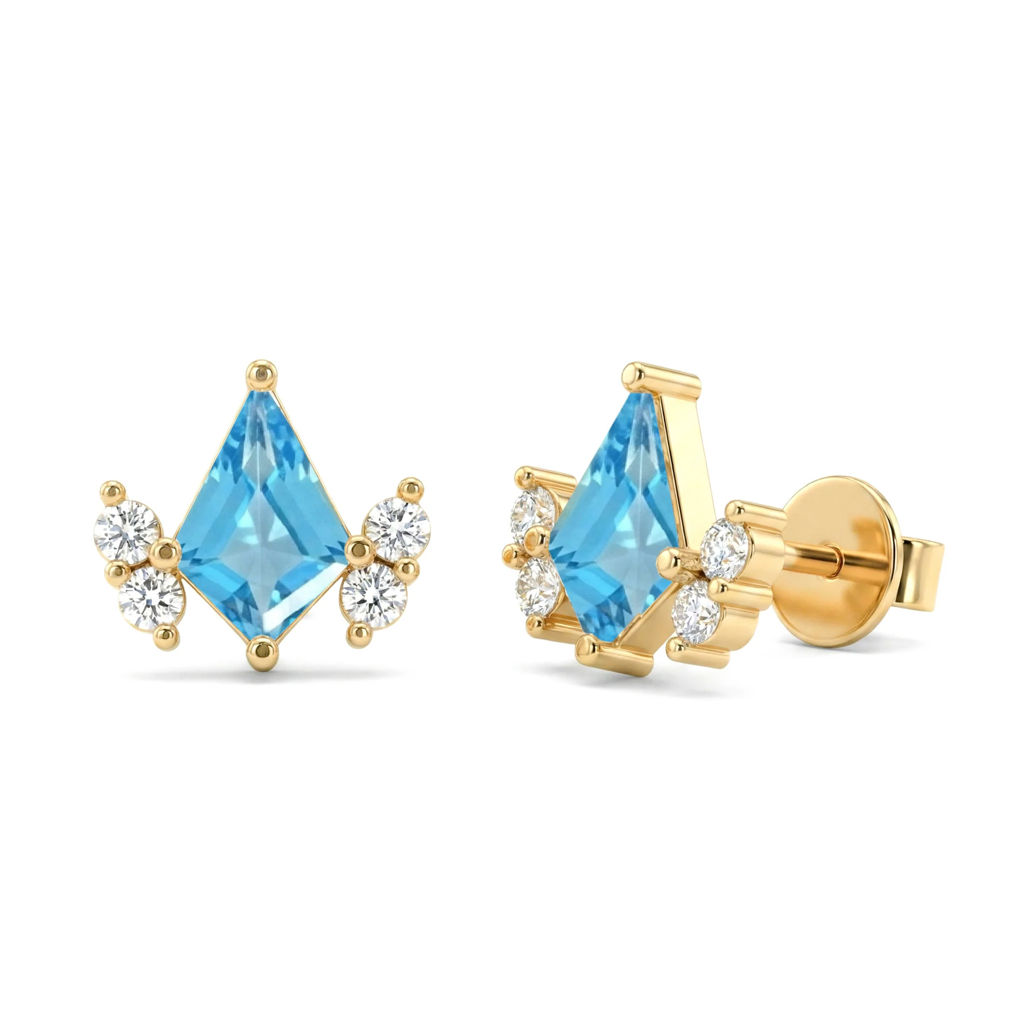 Blue Topaz Kite Stud Earrings in 925 Sterling Silver 6x4 MM 1ct - Image 10