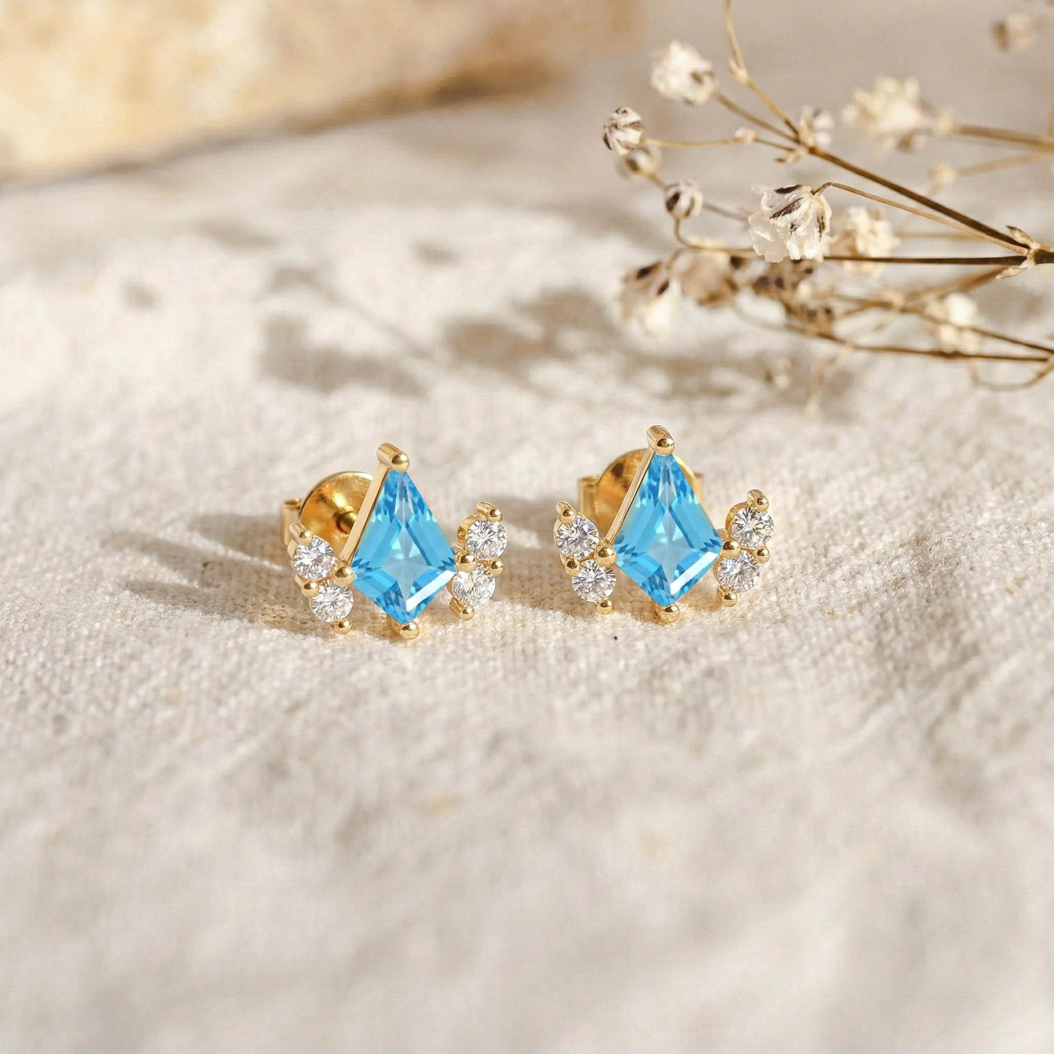 Blue Topaz Kite Stud Earrings in 925 Sterling Silver 6x4 MM 1ct - Image 11
