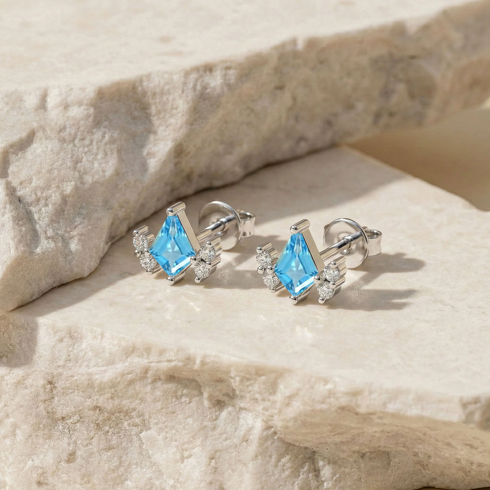 Blue Topaz Kite Stud Earrings in 925 Sterling Silver 6x4 MM 1ct - Image 5