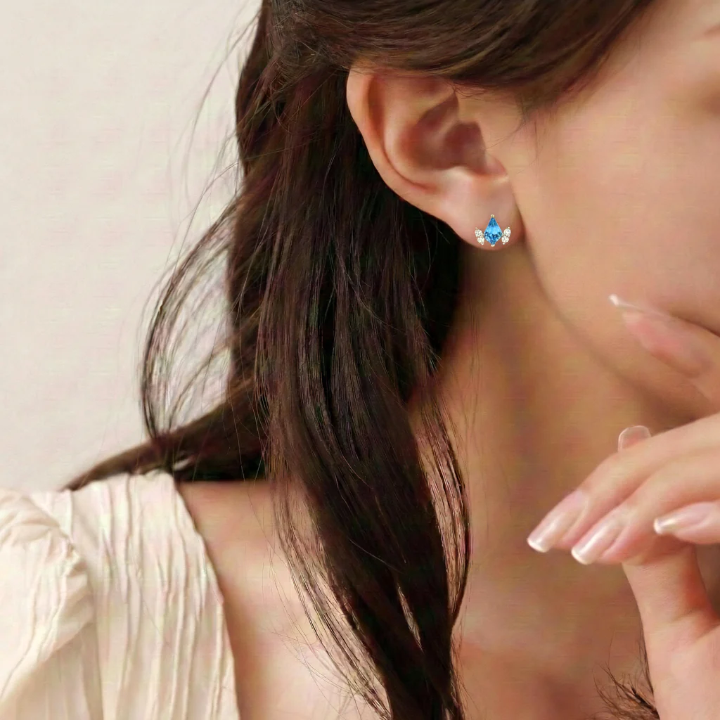 Blue Topaz Kite Stud Earrings in 925 Sterling Silver 6x4 MM 1ct - Image 9